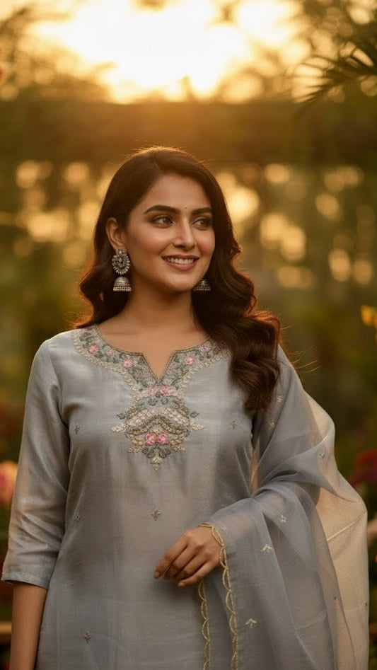 Silver Shine Embroidered Suit