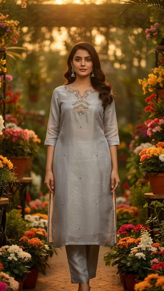 Silver Shine Embroidered Suit