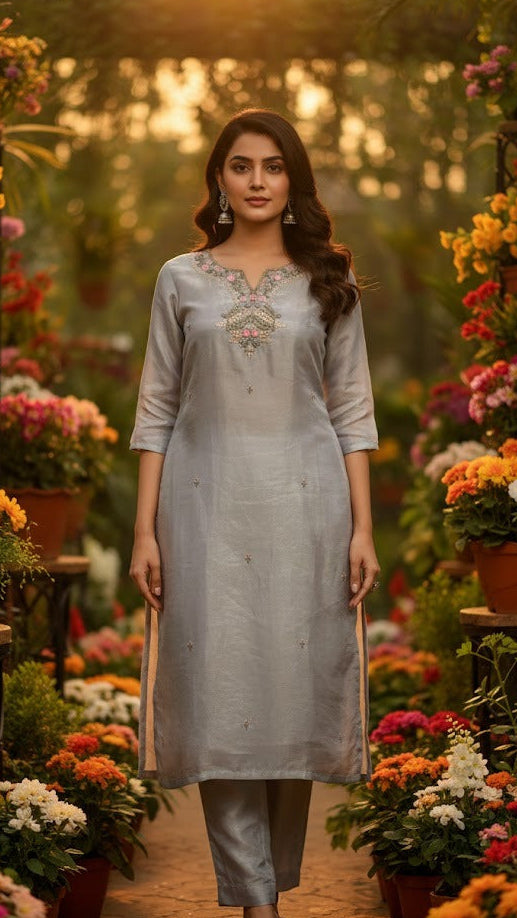 Silver Shine Embroidered Suit