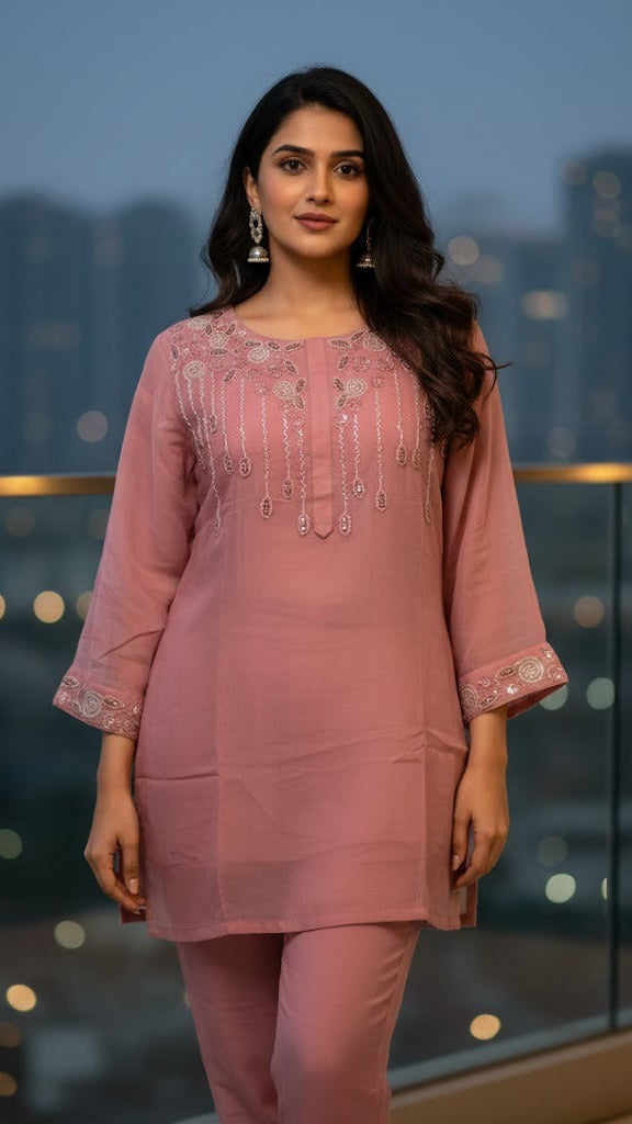 Embroidered Rose Co-ord Set
