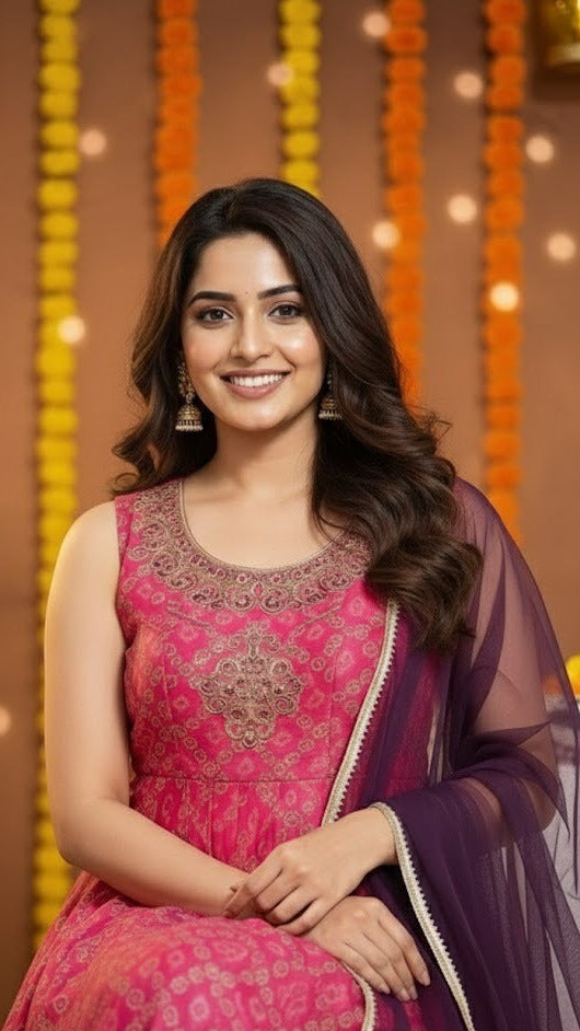 Pink & Purple Bandhani Sharara