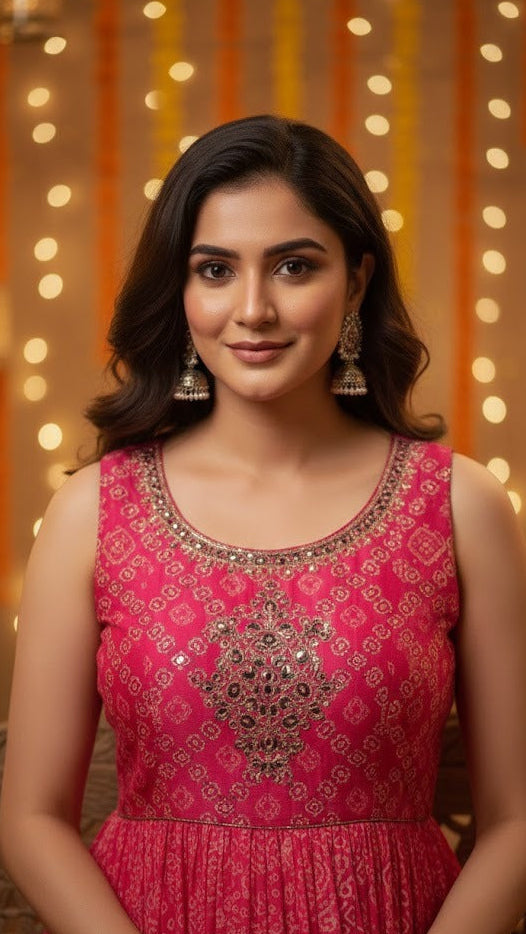 Pink & Purple Bandhani Sharara
