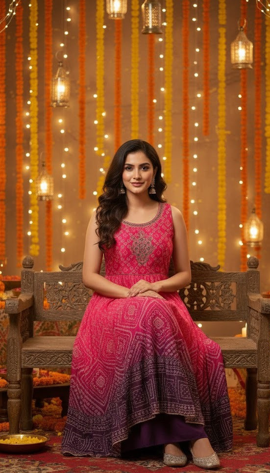 Pink & Purple Bandhani Sharara