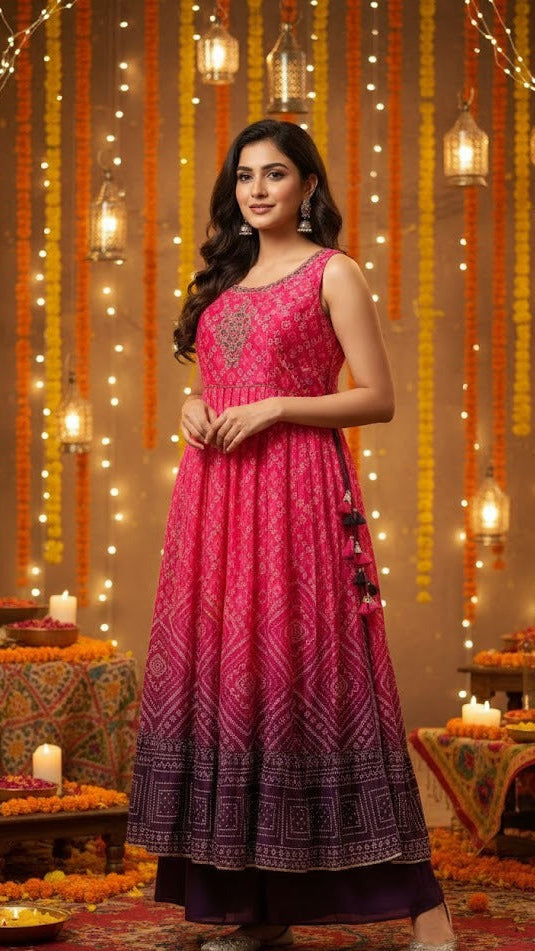 Pink & Purple Bandhani Sharara
