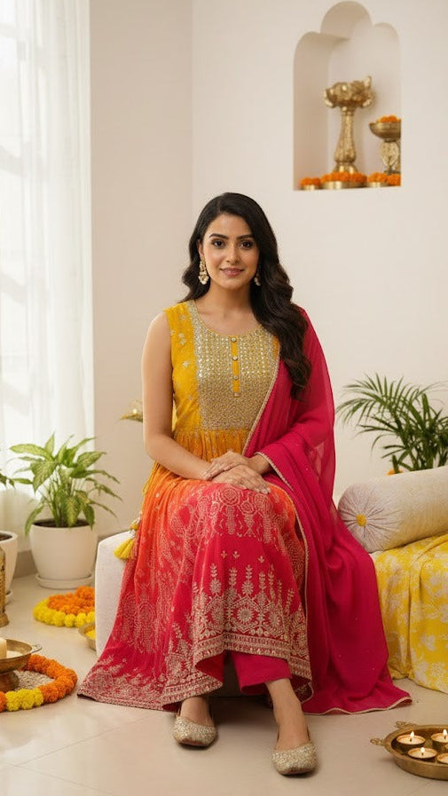 Sunset Ombre Nyra Cut Anarkali