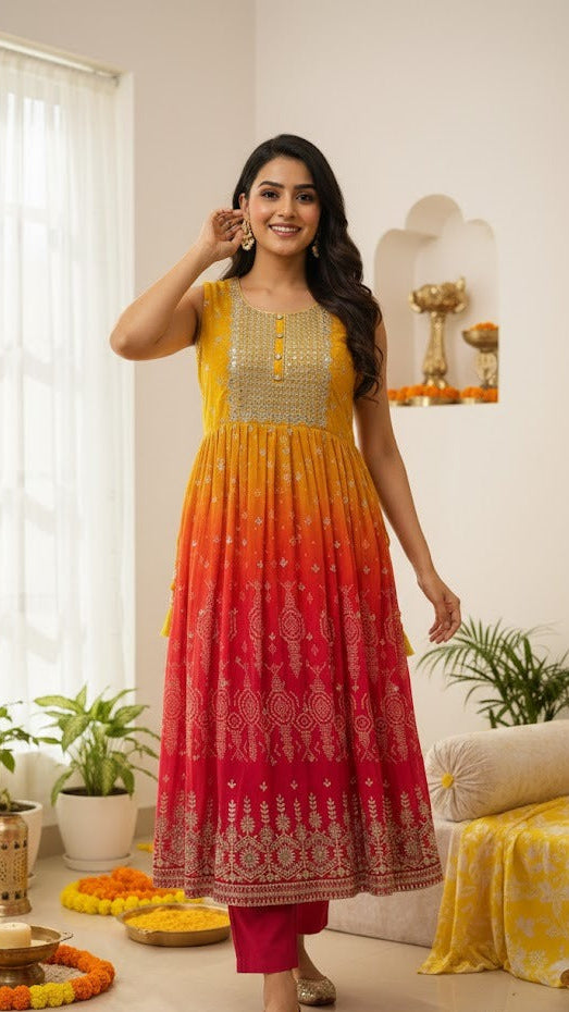 Sunset Ombre Nyra Cut Anarkali