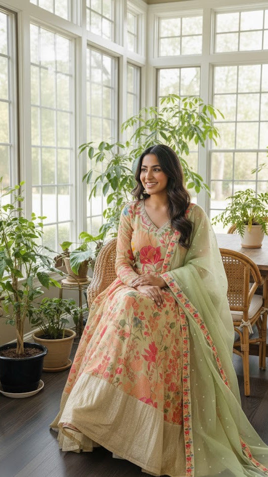 Sage Green Floral Gown