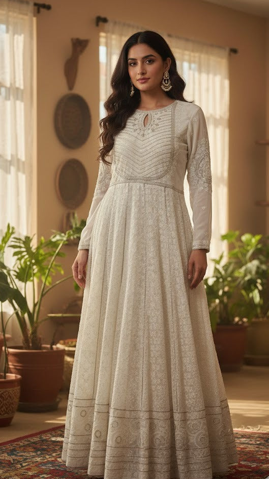 White Chikankari Gown