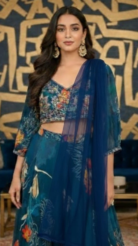 Blue Floral Croptop Sharara