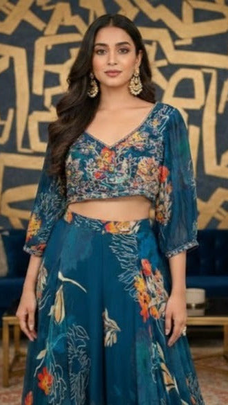 Blue Floral Croptop Sharara