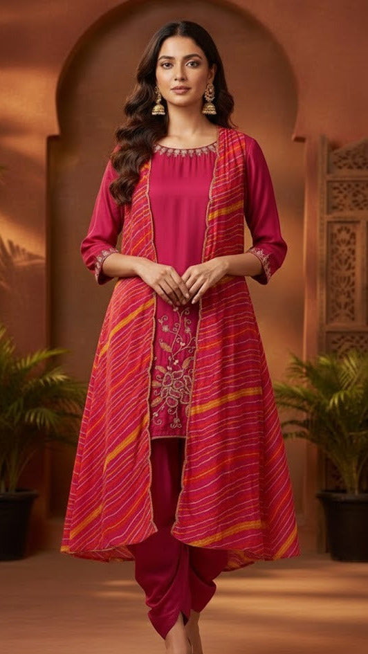 Pink Leheriya Jacket Suit