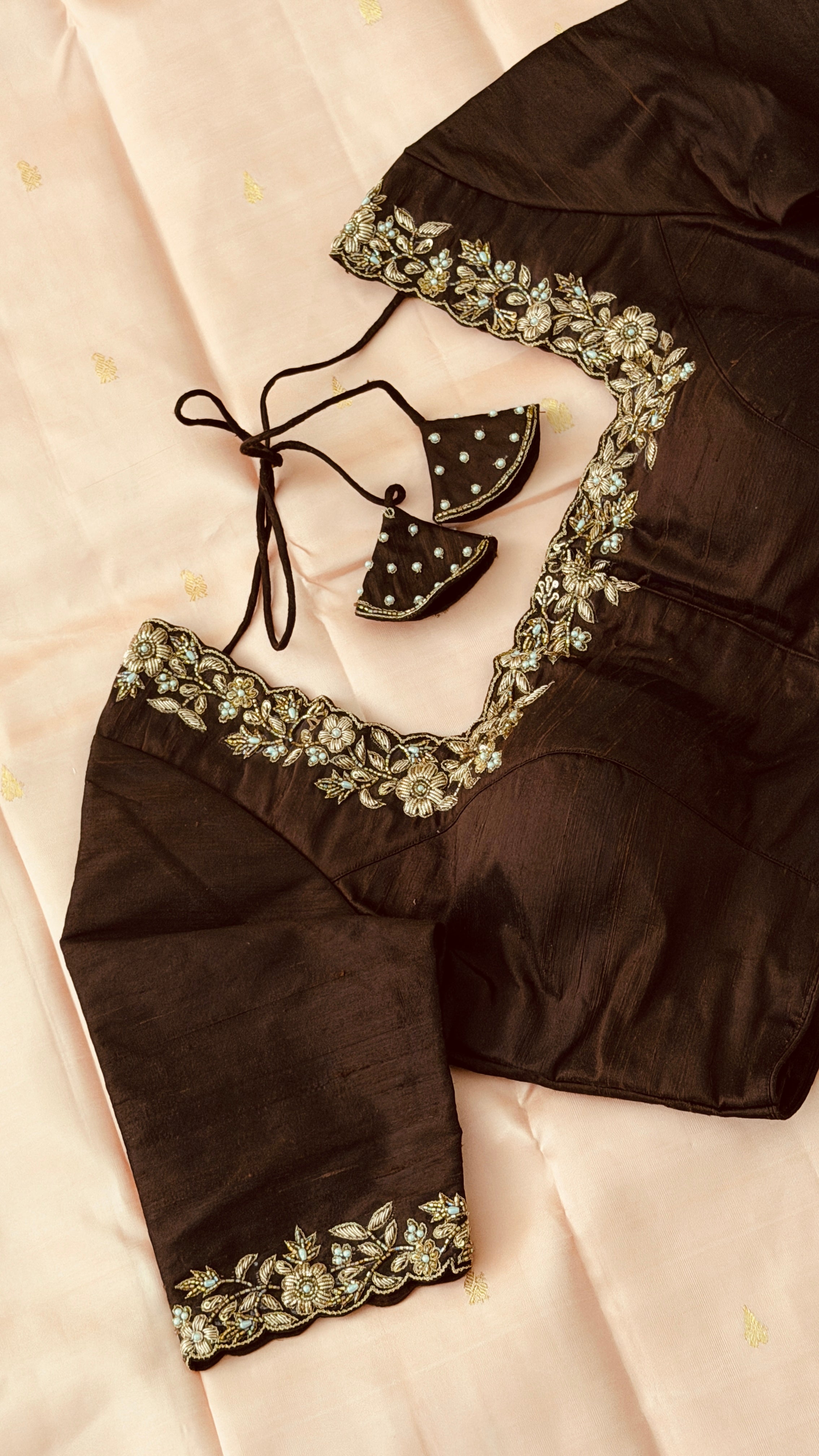 Brown Pearl Floral Blouse