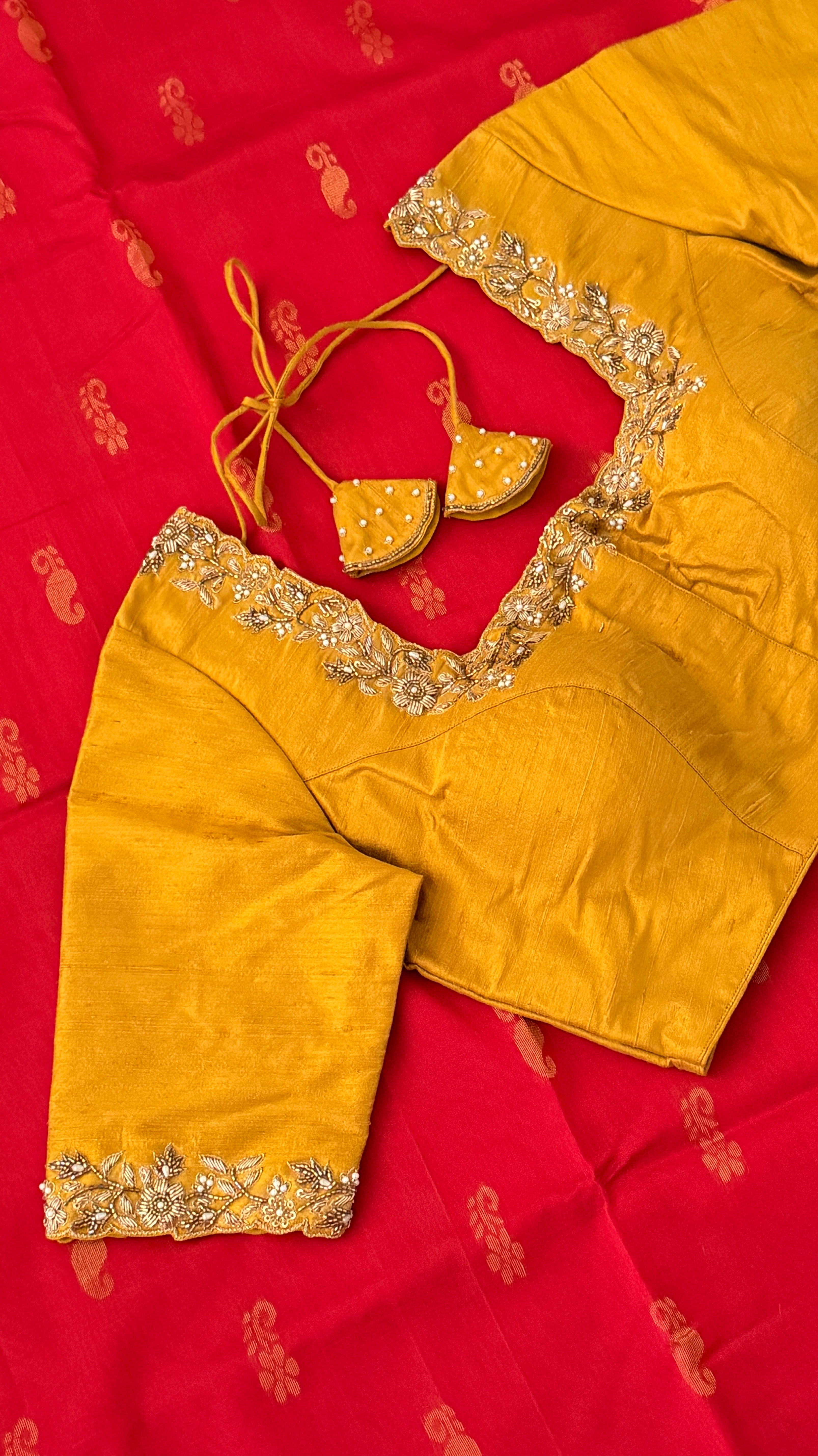 Mustard Floral Pearl Blouse
