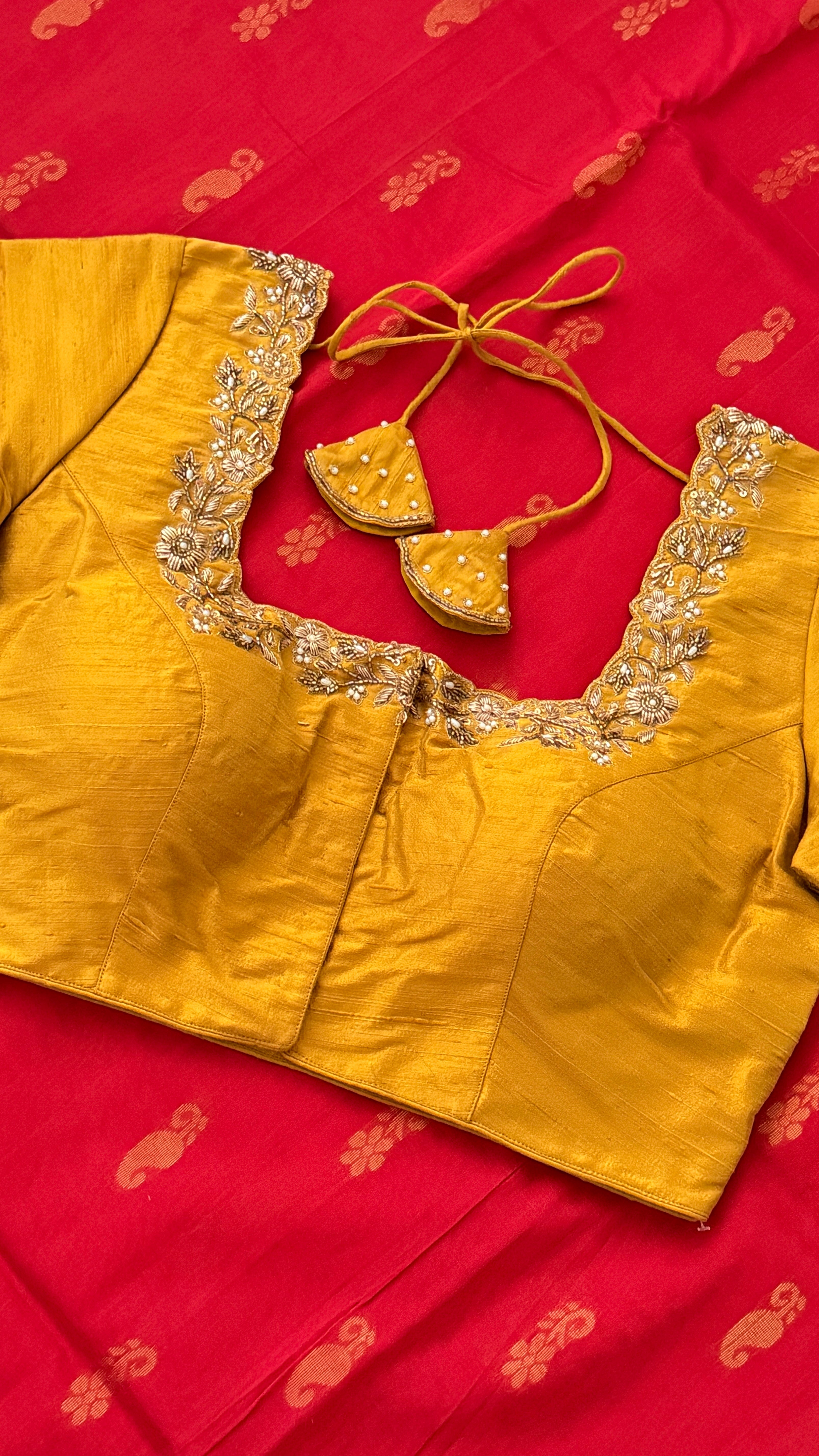 Mustard Floral Pearl Blouse