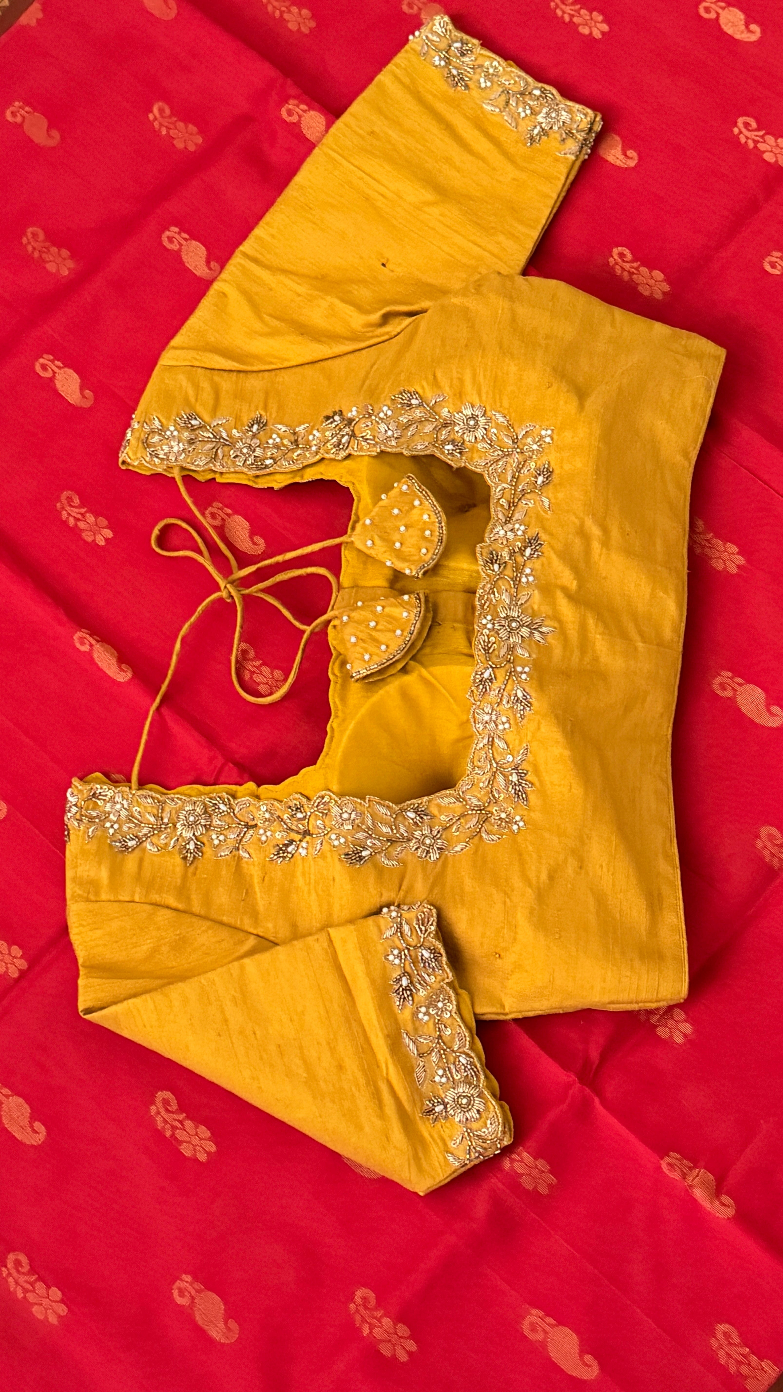 Mustard Floral Pearl Blouse