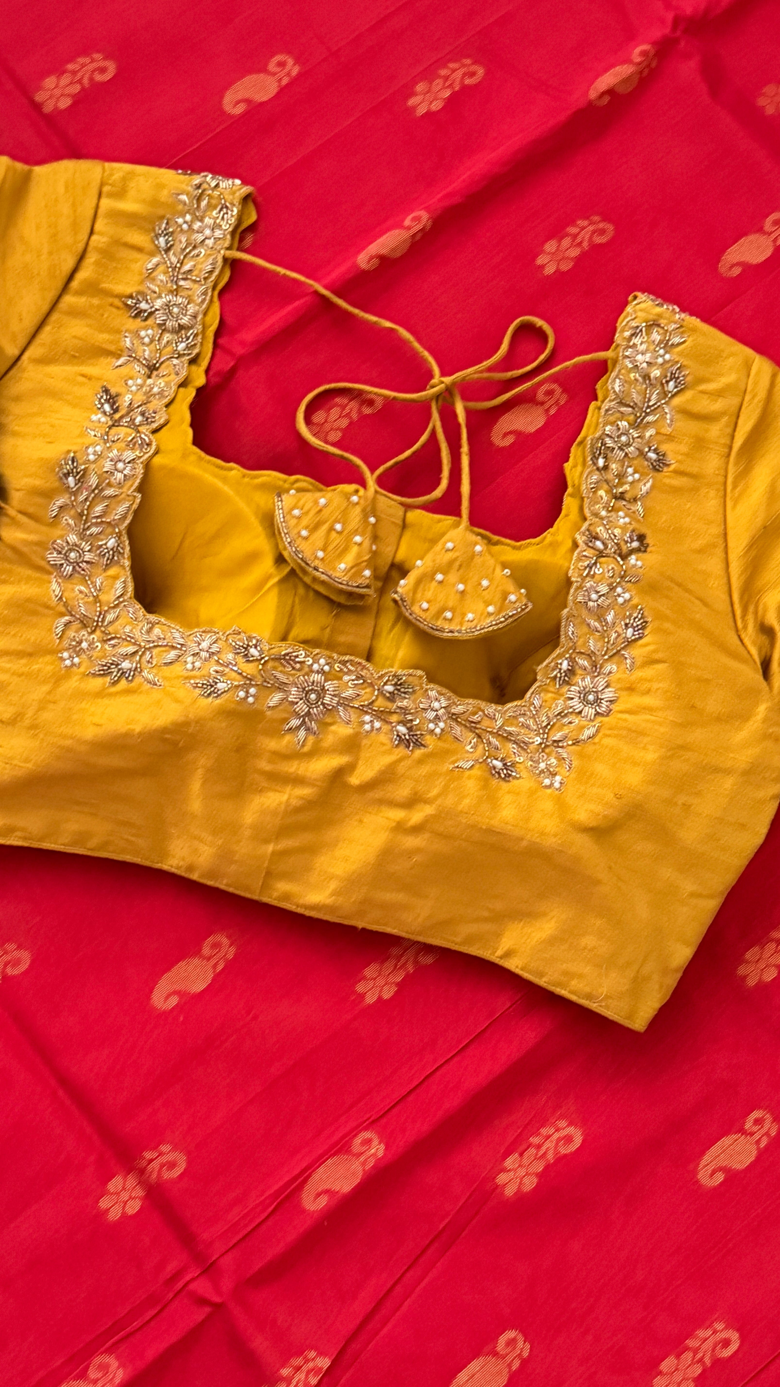 Mustard Floral Pearl Blouse