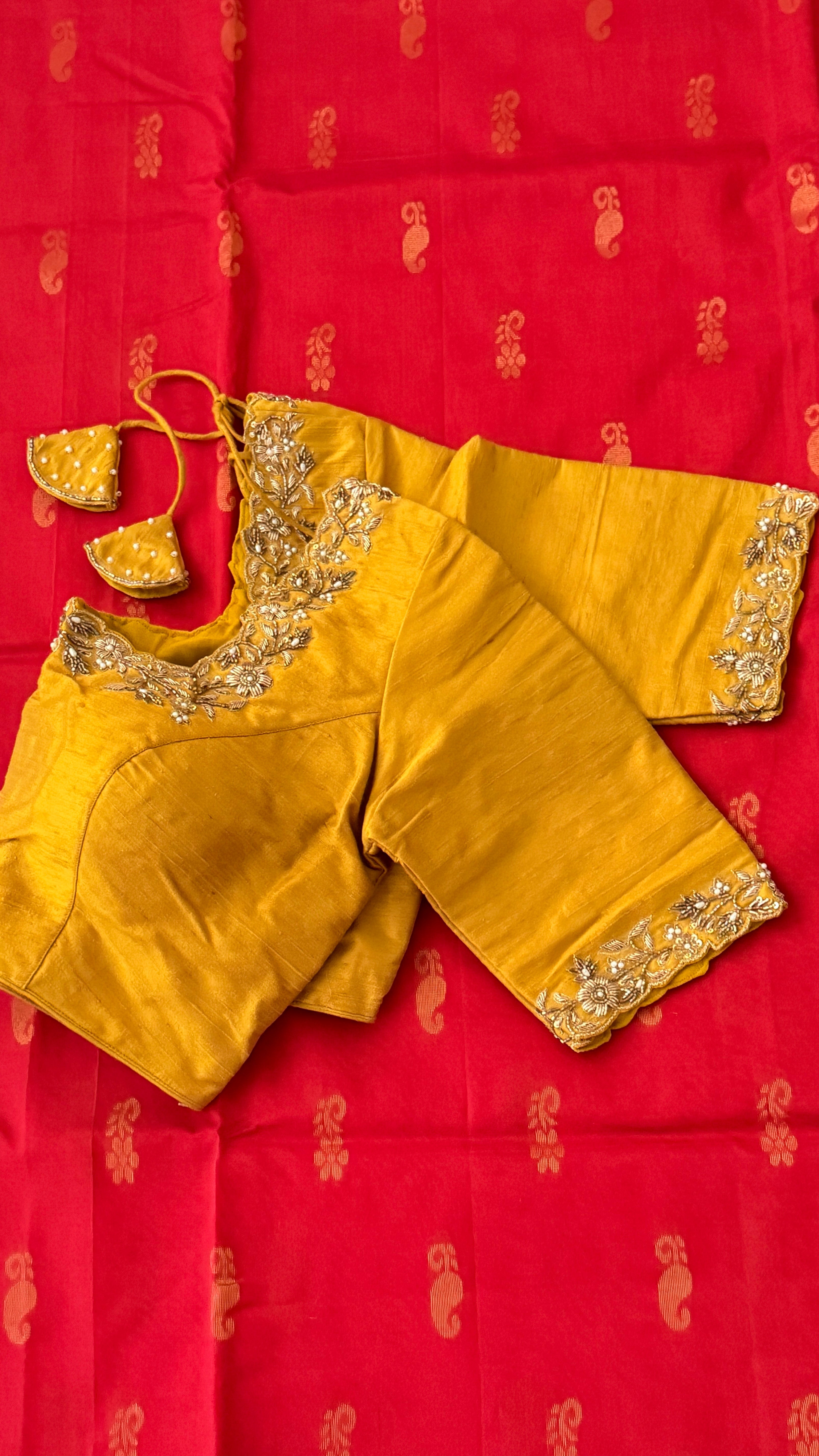 Mustard Floral Pearl Blouse