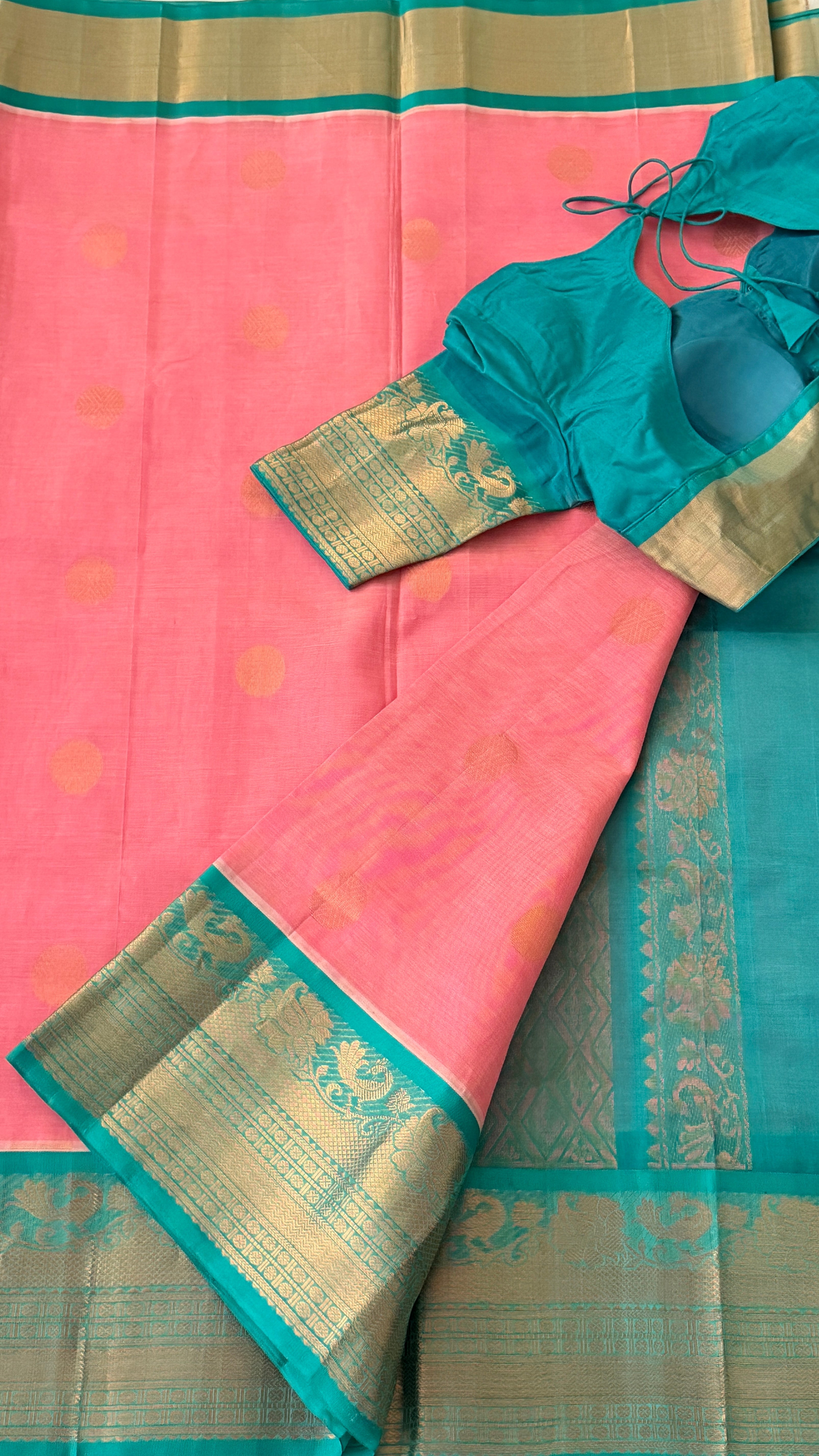Pink & Blue Mangalagiri Silk Saree