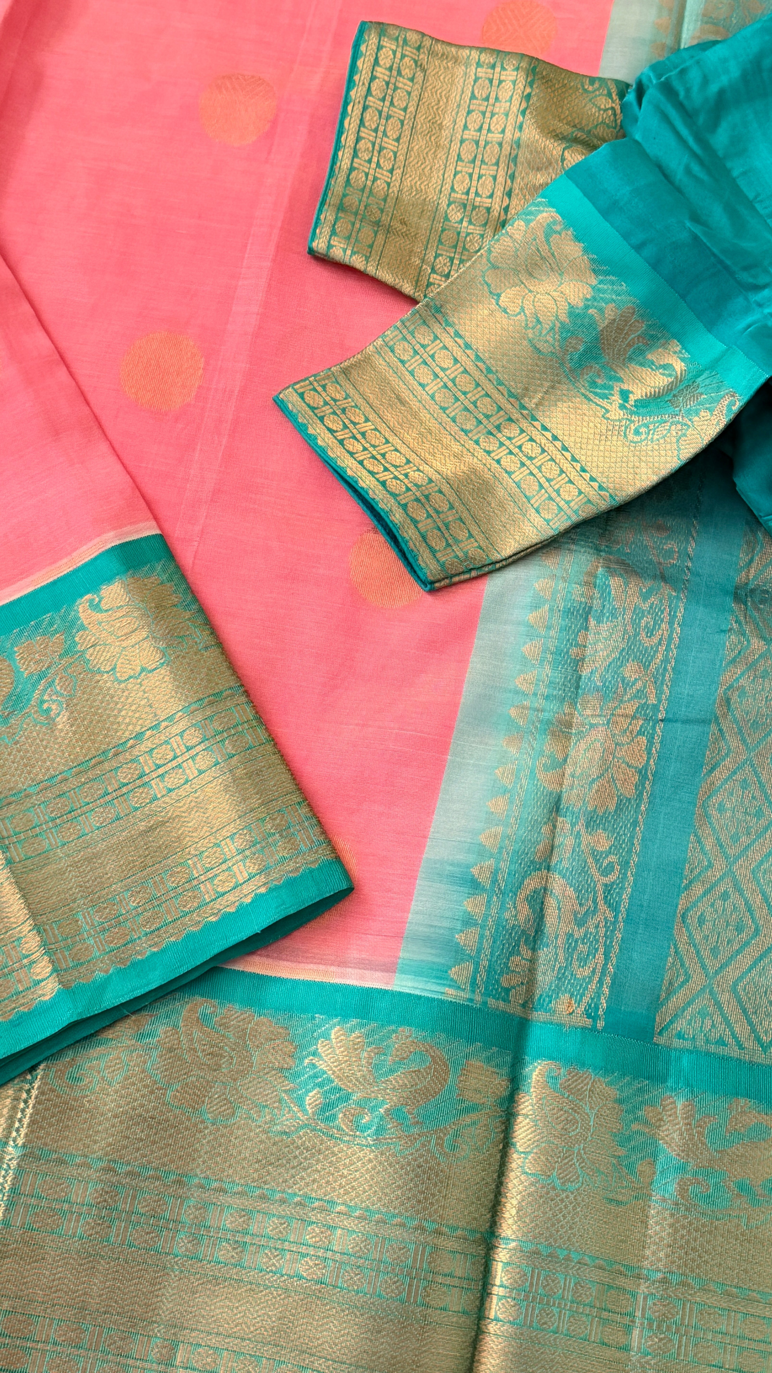 Pink & Blue Mangalagiri Silk Saree