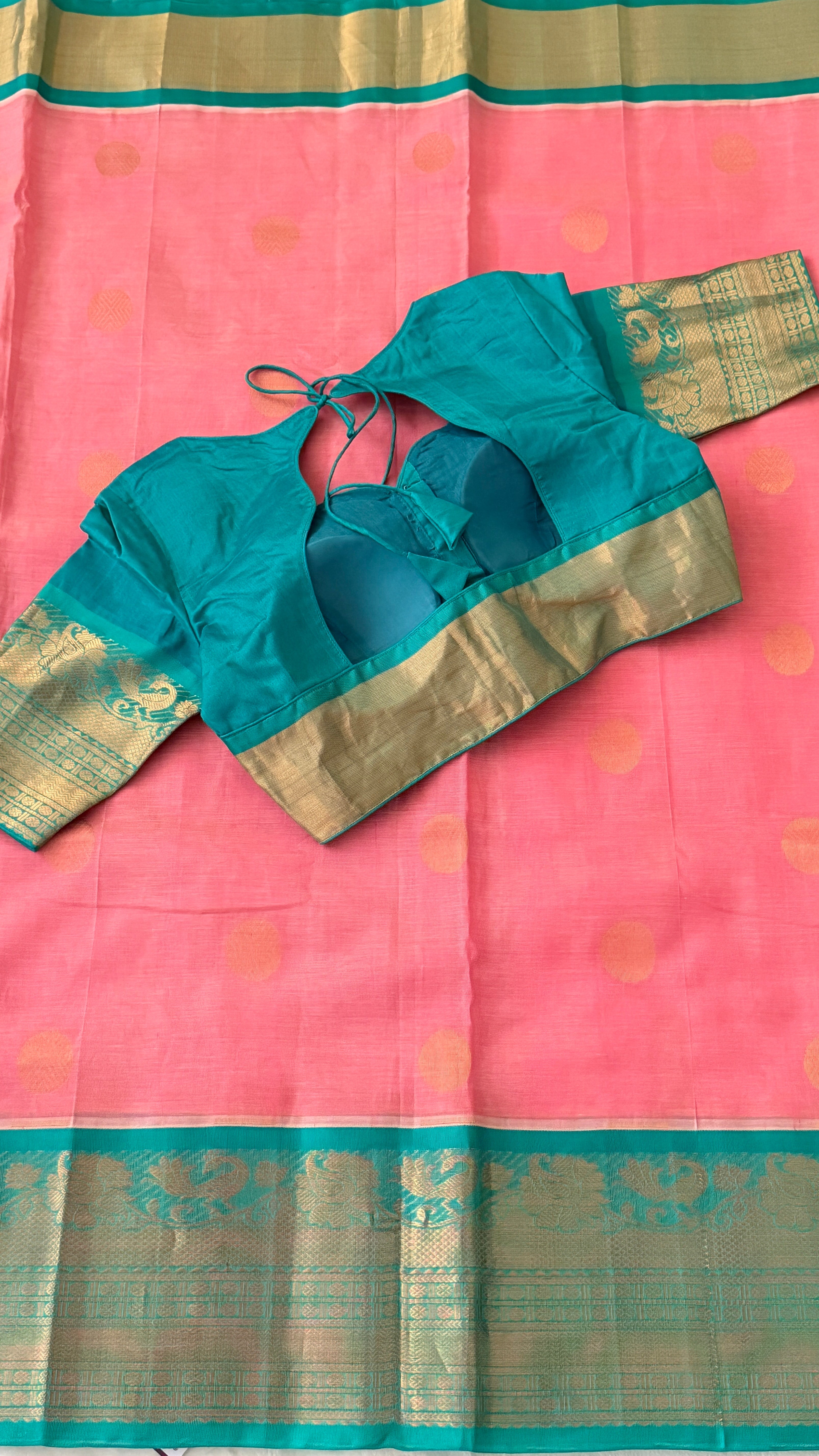 Pink & Blue Mangalagiri Silk Saree