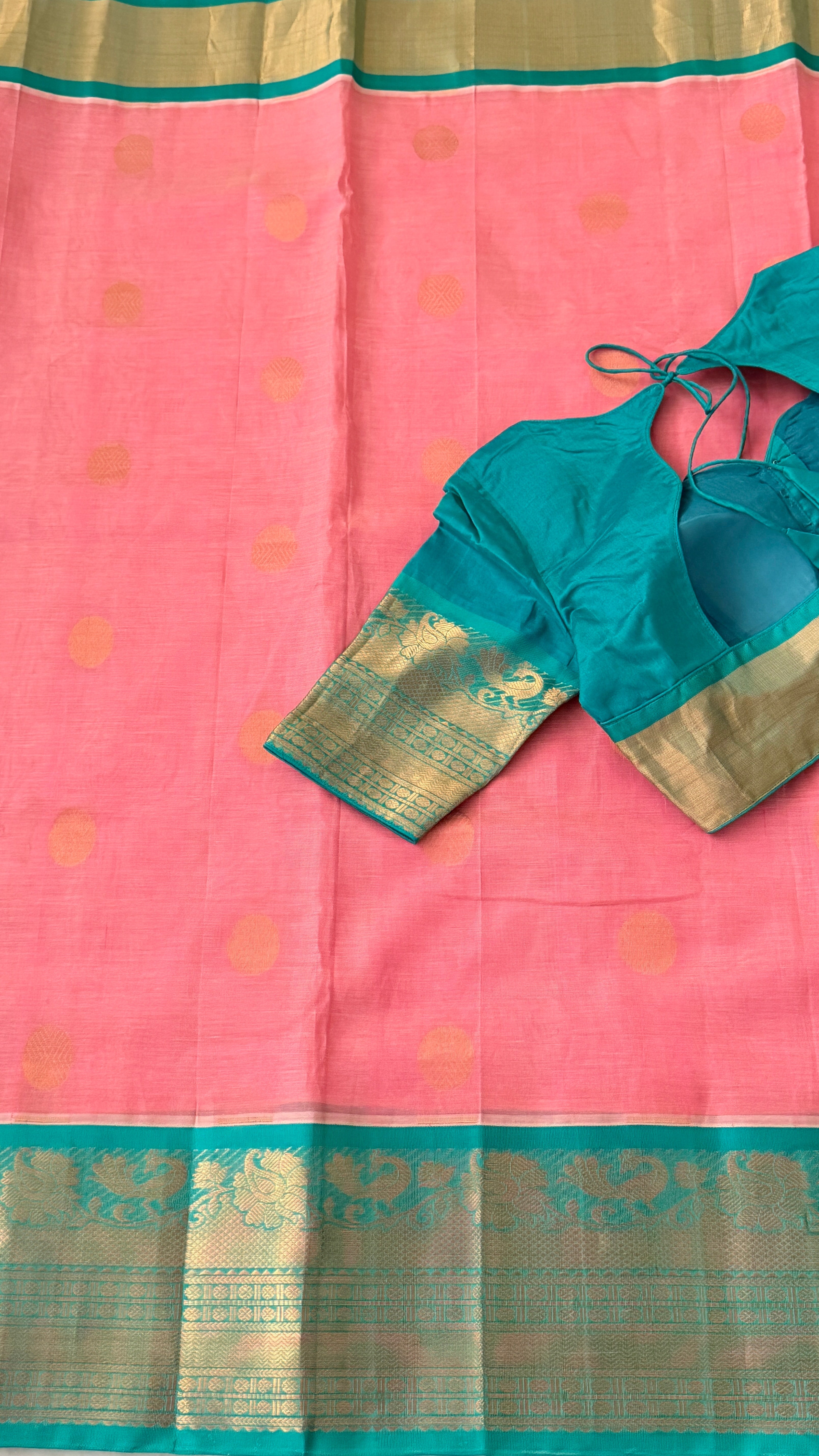 Pink & Blue Mangalagiri Silk Saree