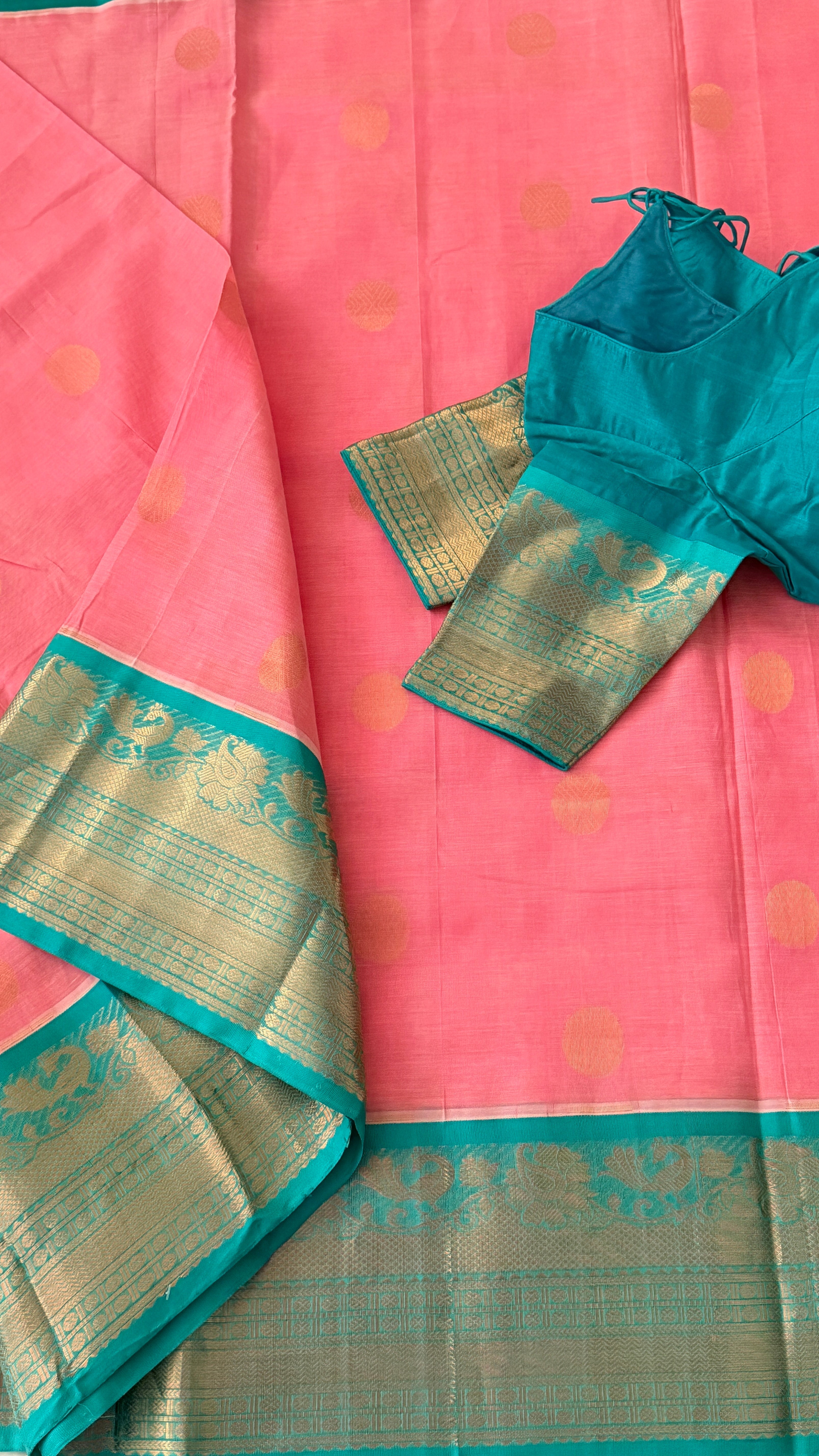 Pink & Blue Mangalagiri Silk Saree