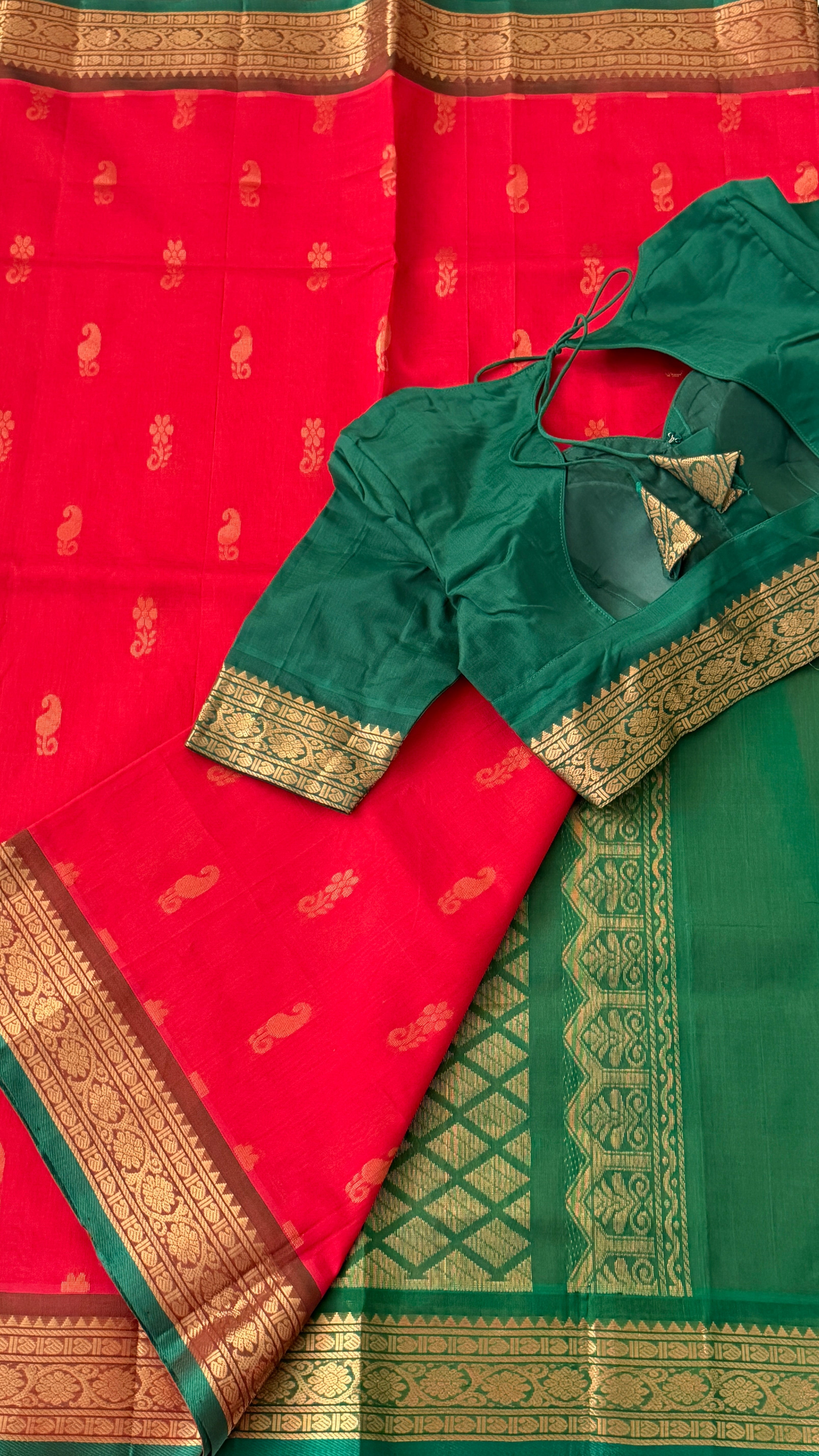Red & Green Mangalagiri Silk Saree