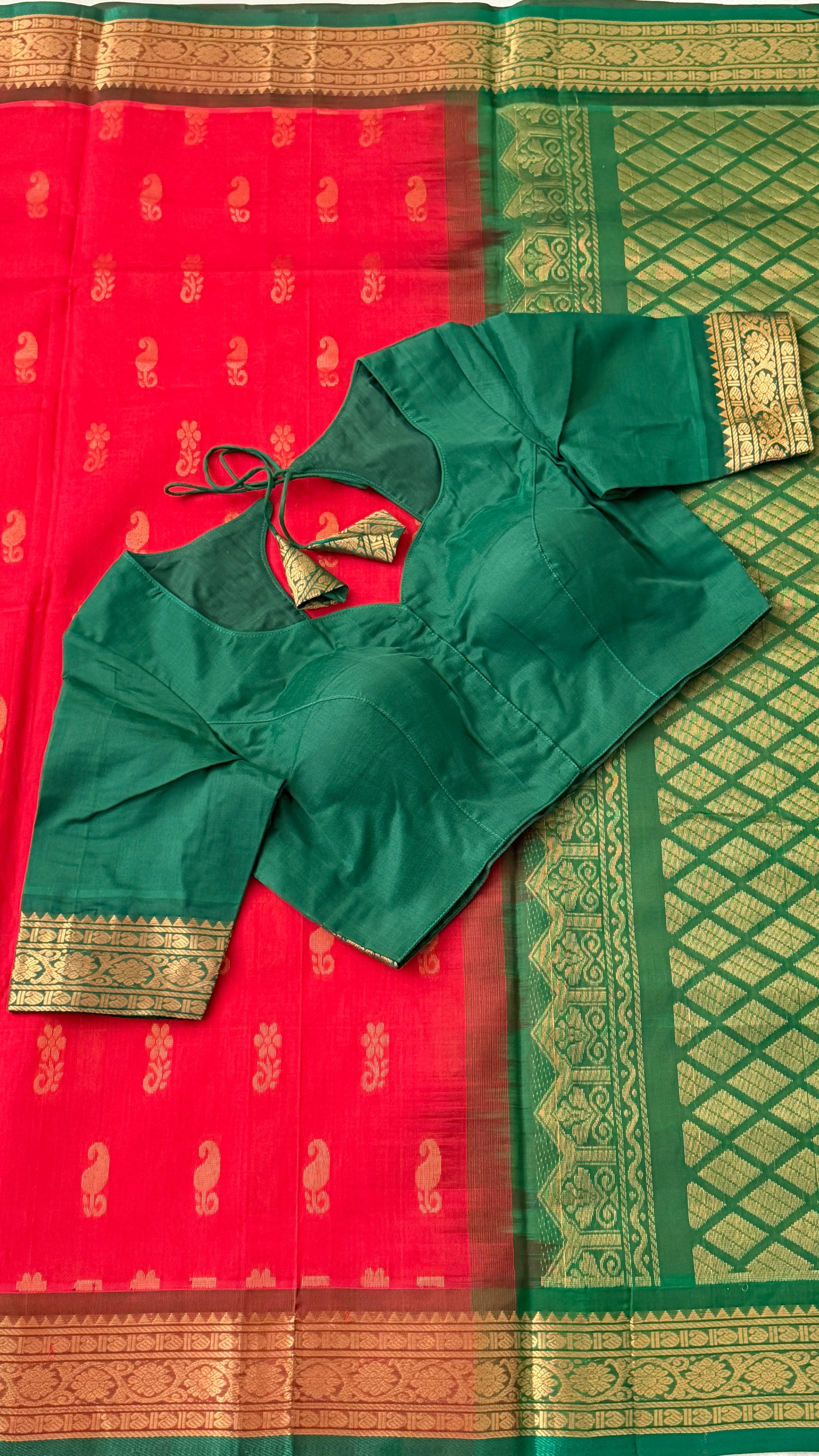 Red & Green Mangalagiri Silk Saree