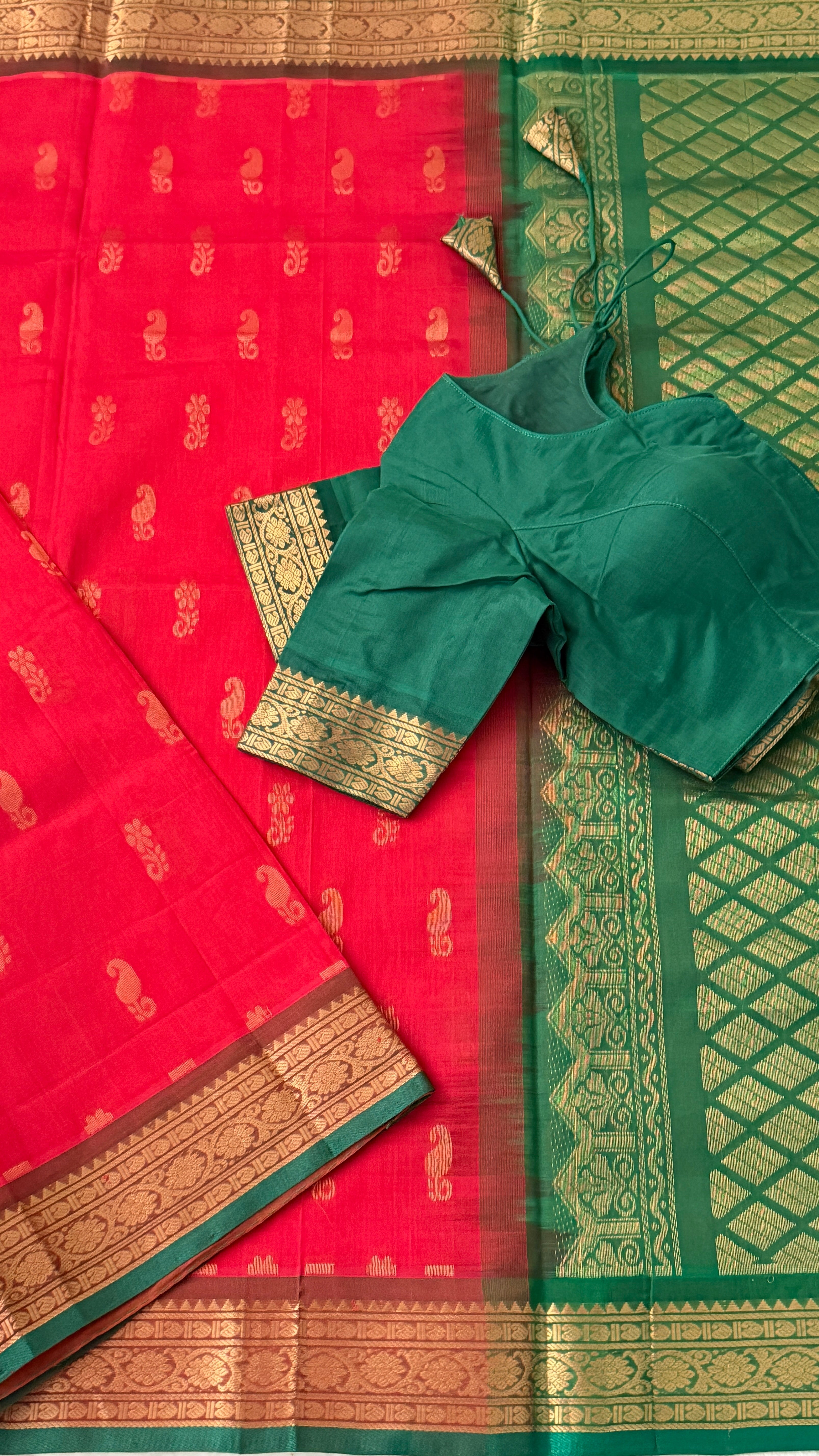 Red & Green Mangalagiri Silk Saree
