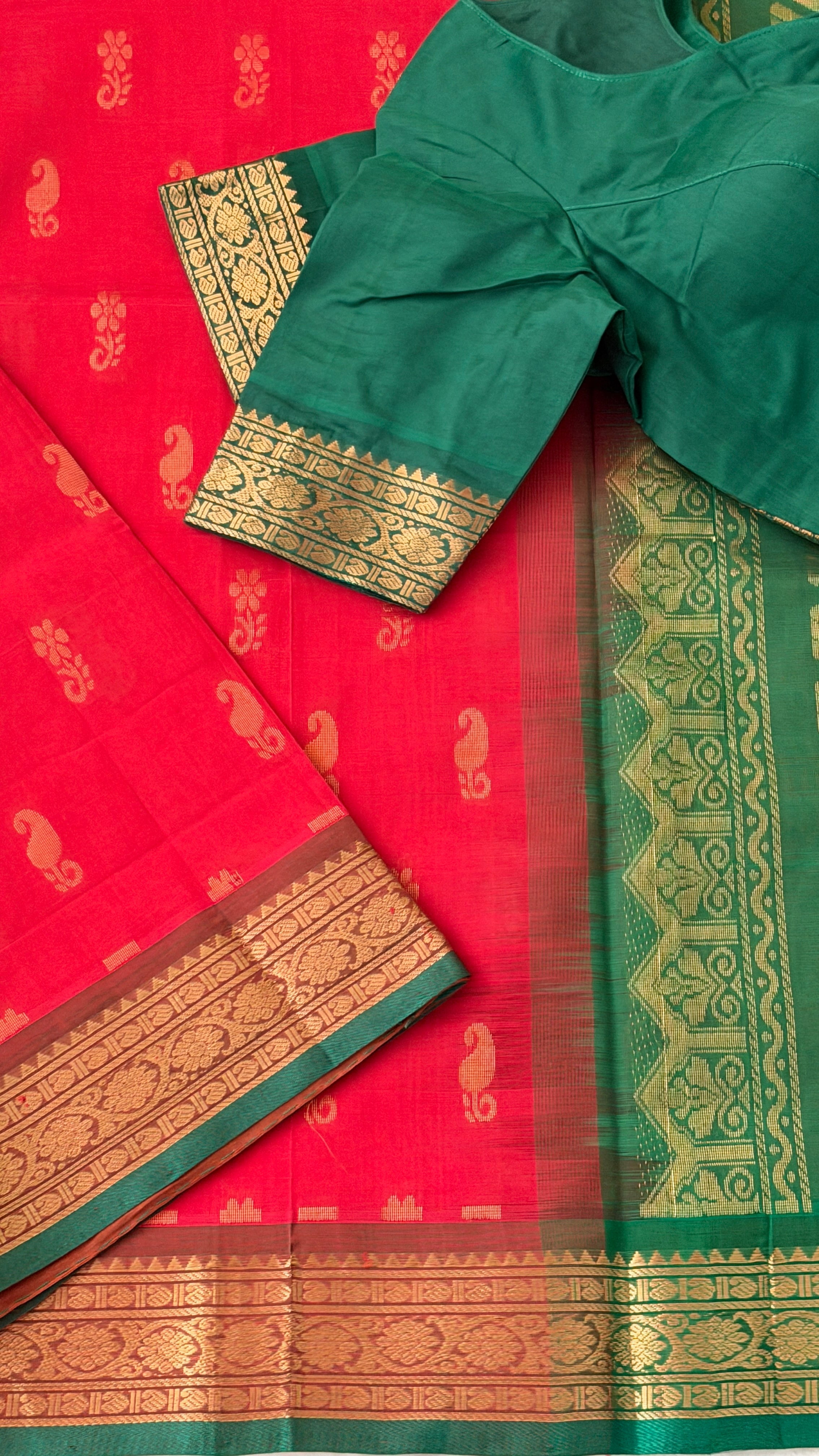 Red & Green Mangalagiri Silk Saree