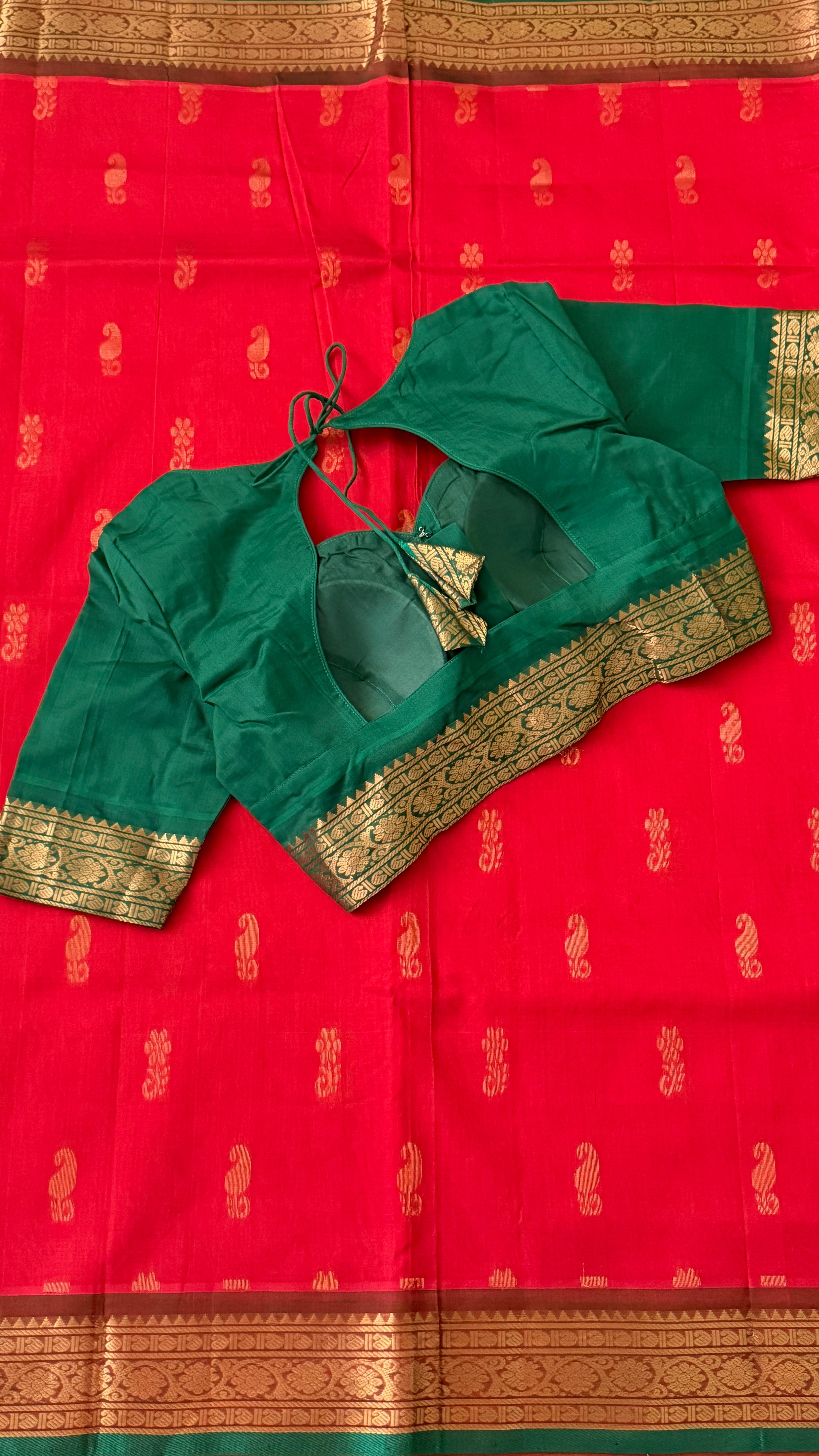 Red & Green Mangalagiri Silk Saree