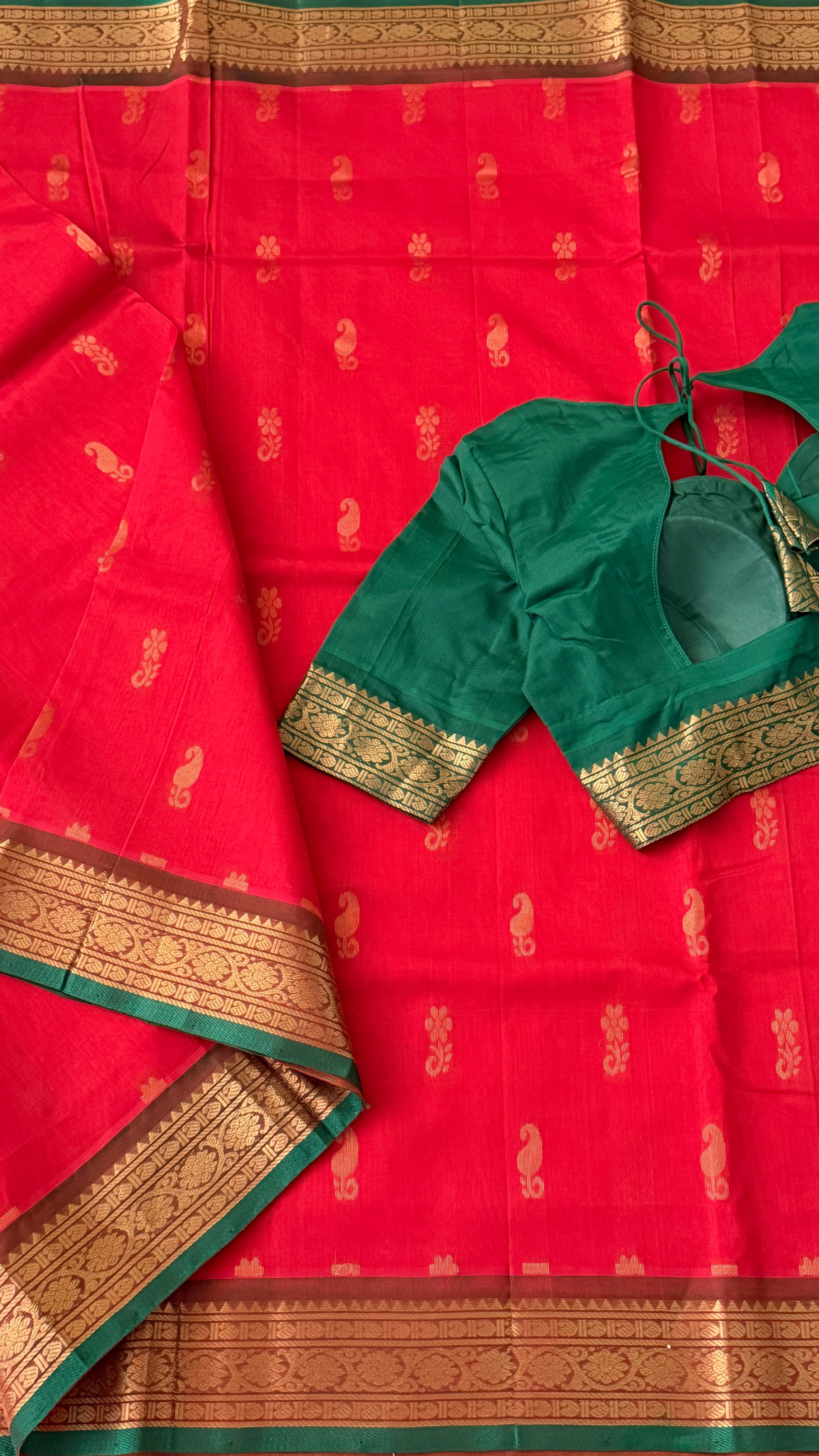 Red & Green Mangalagiri Silk Saree
