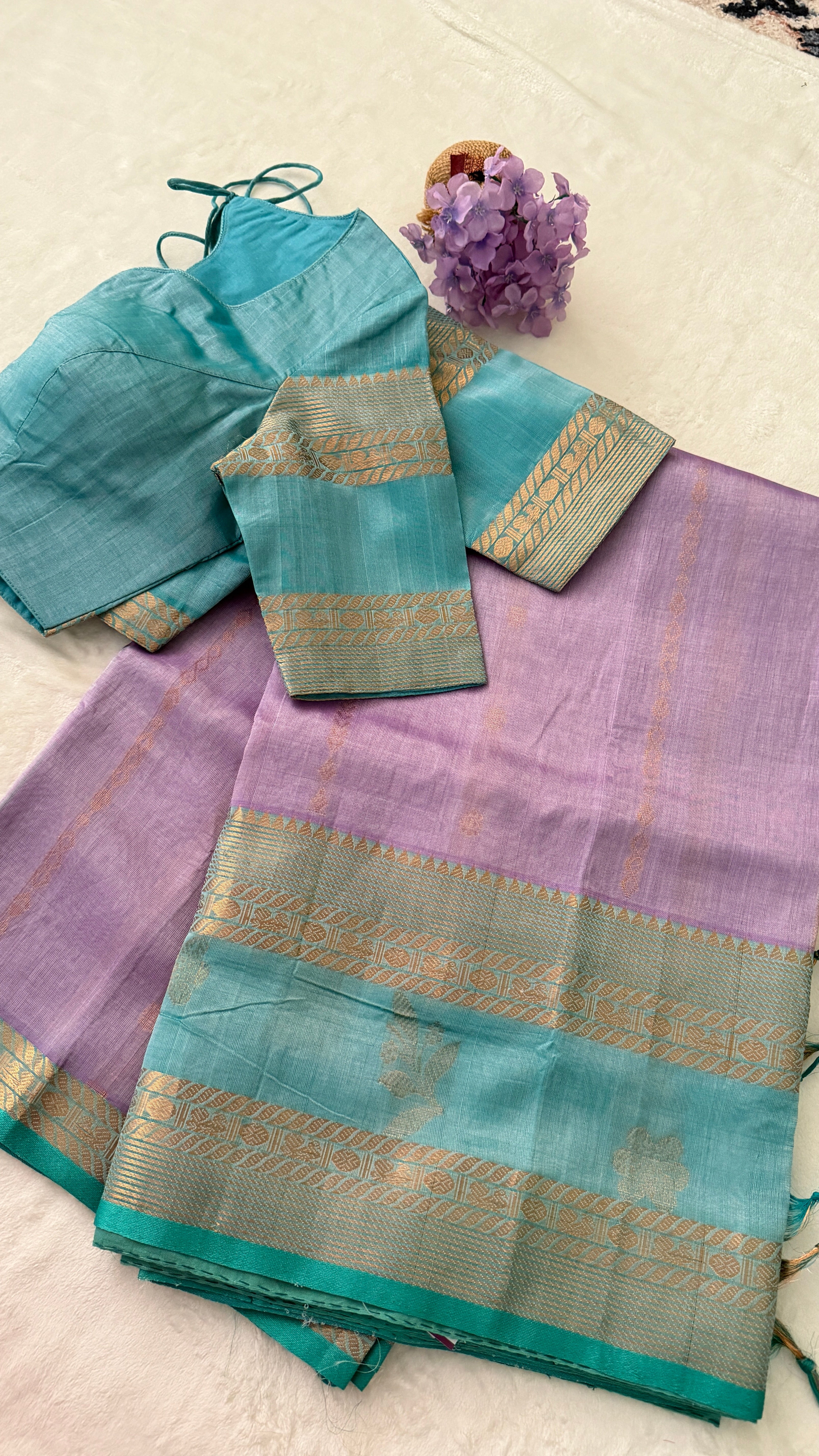 Lavender & Blue Mangalagiri Silk Saree