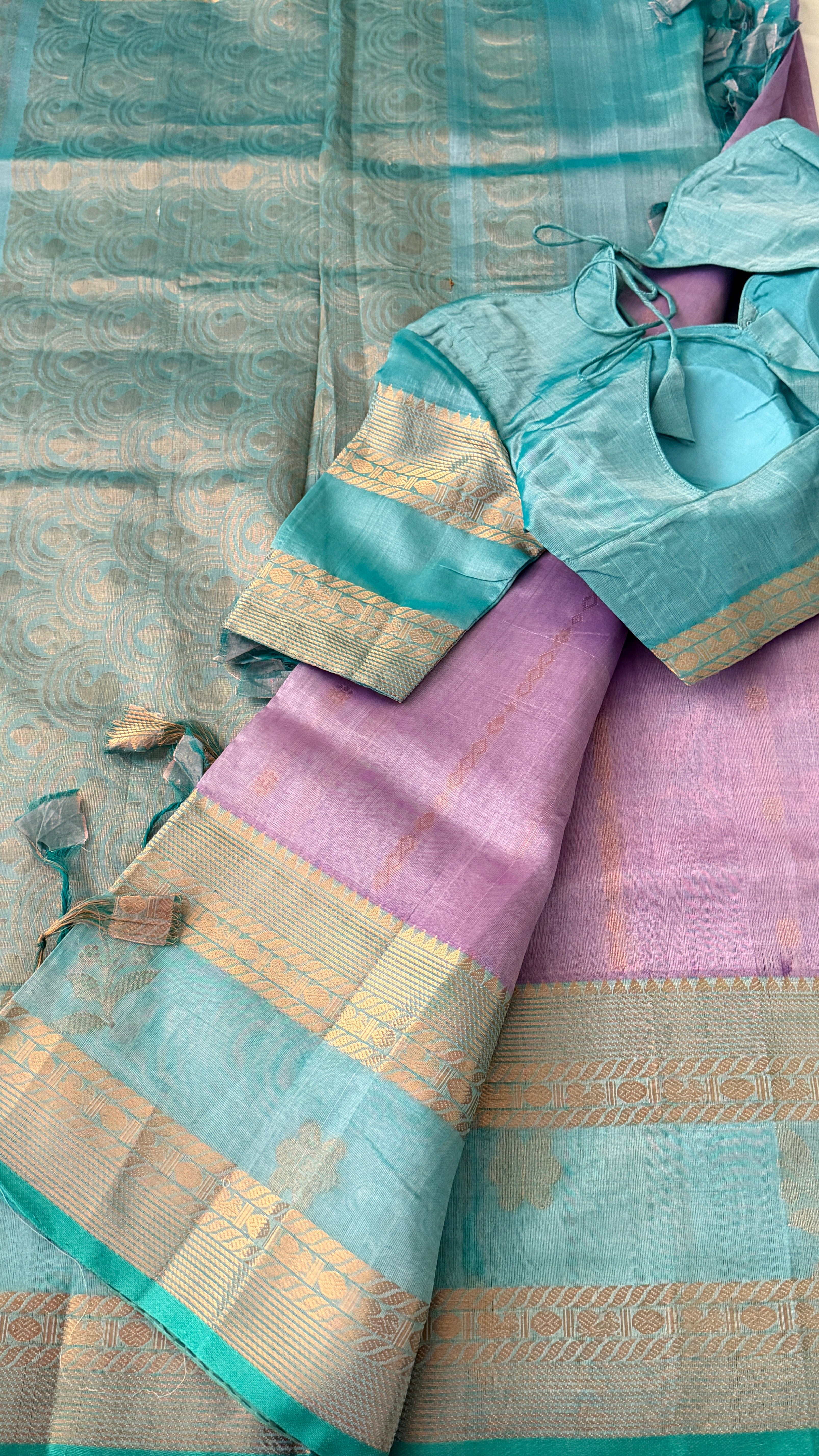 Lavender & Blue Mangalagiri Silk Saree