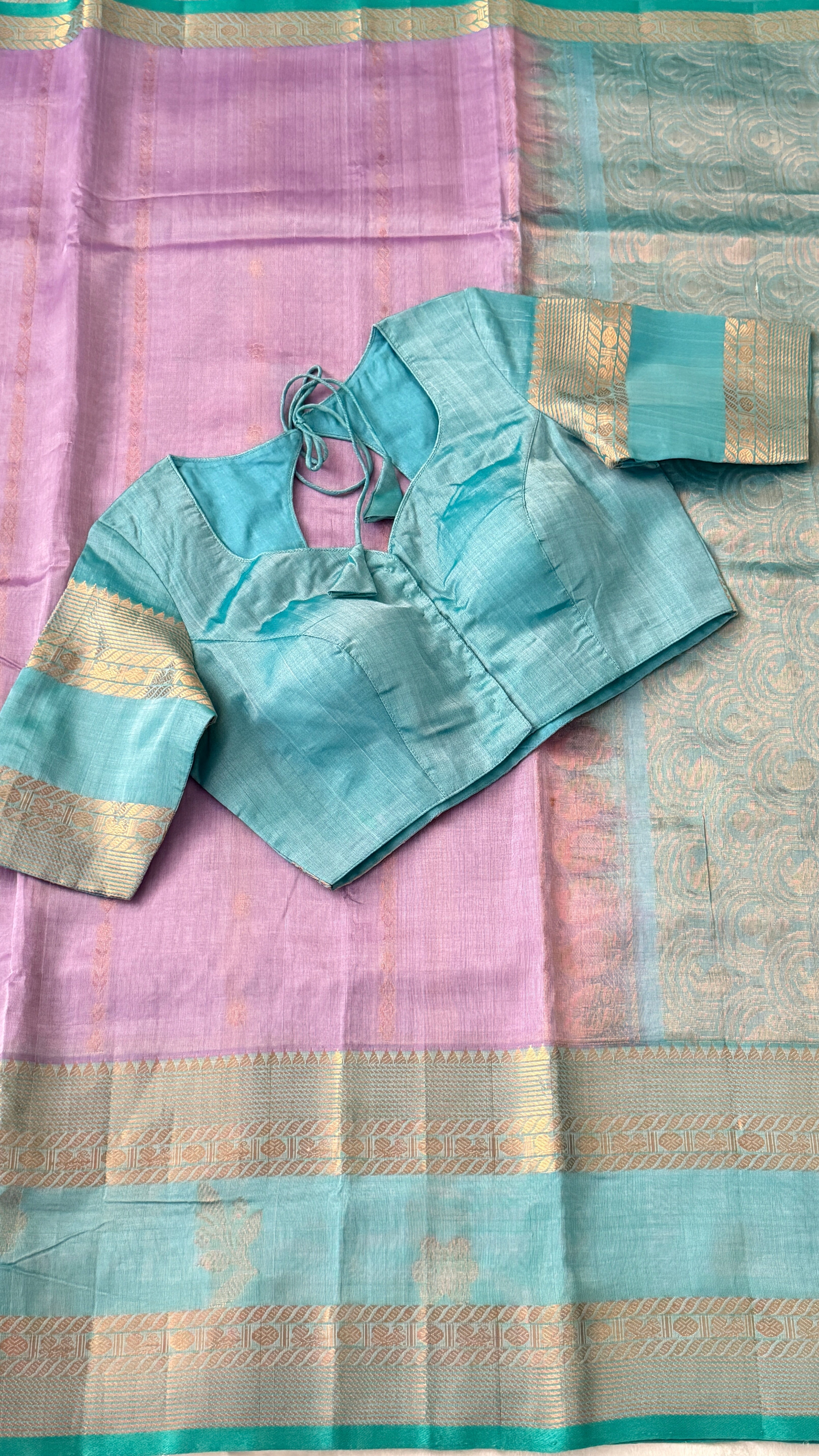 Lavender & Blue Mangalagiri Silk Saree