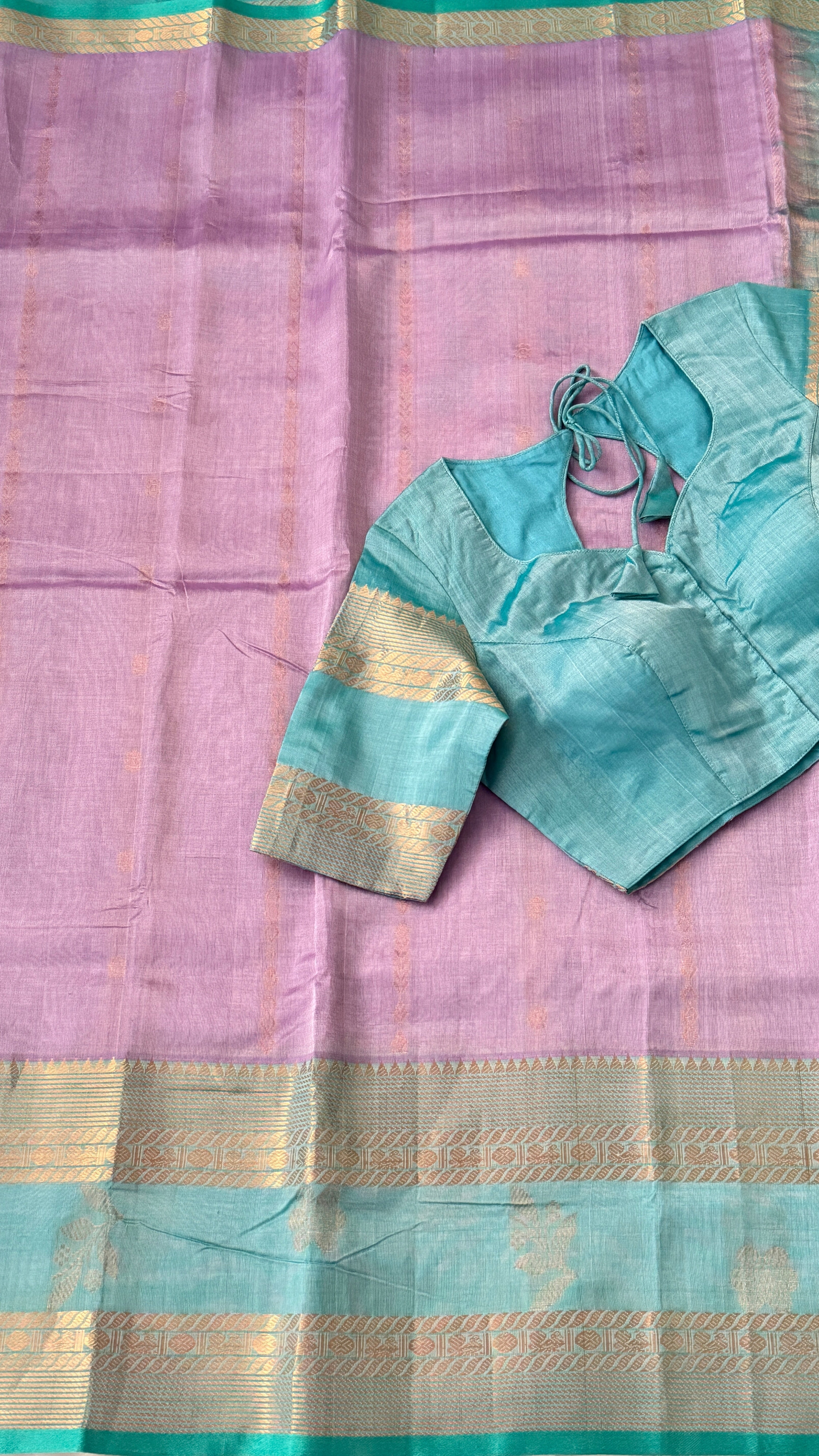 Lavender & Blue Mangalagiri Silk Saree