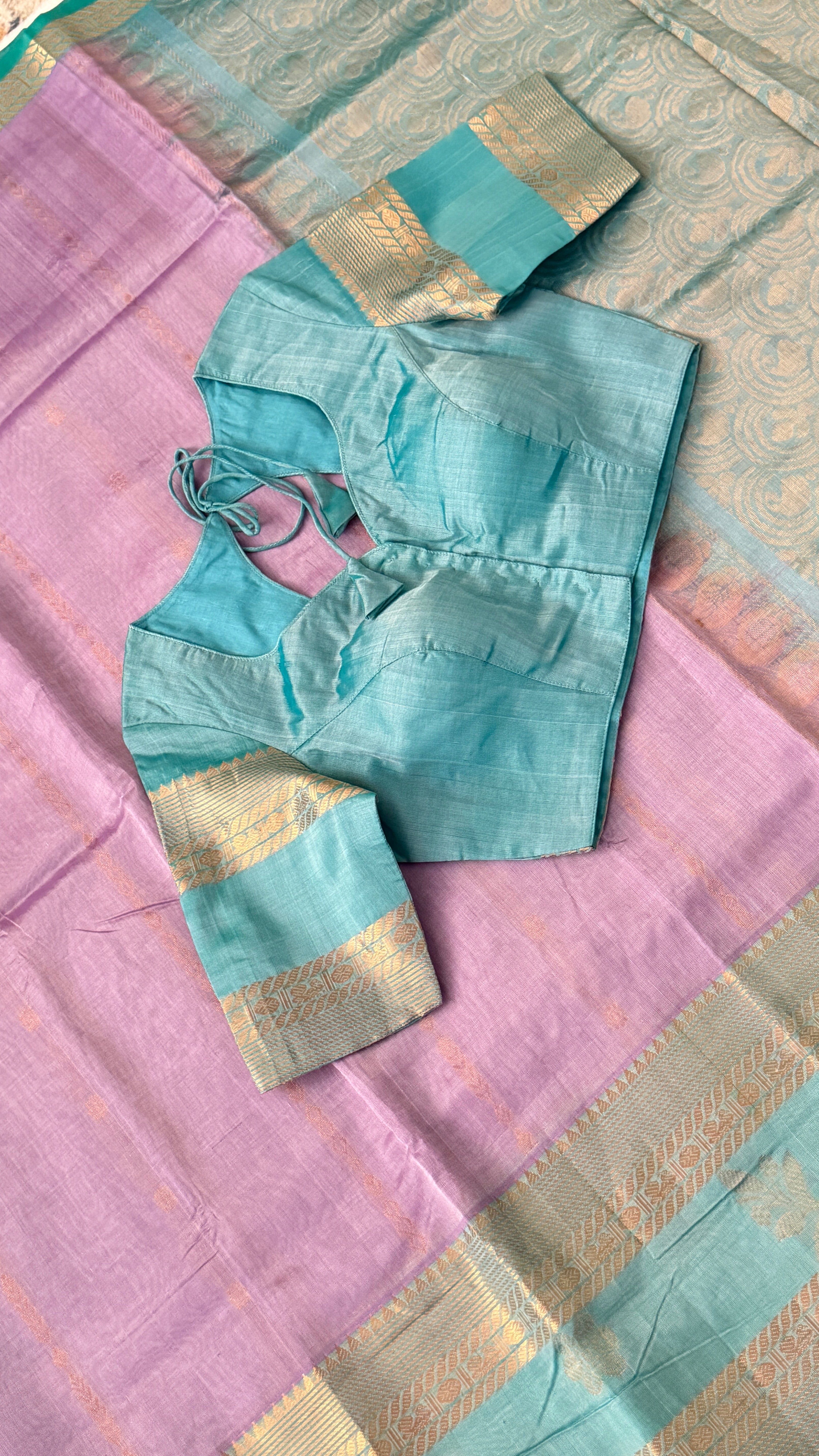 Lavender & Blue Mangalagiri Silk Saree