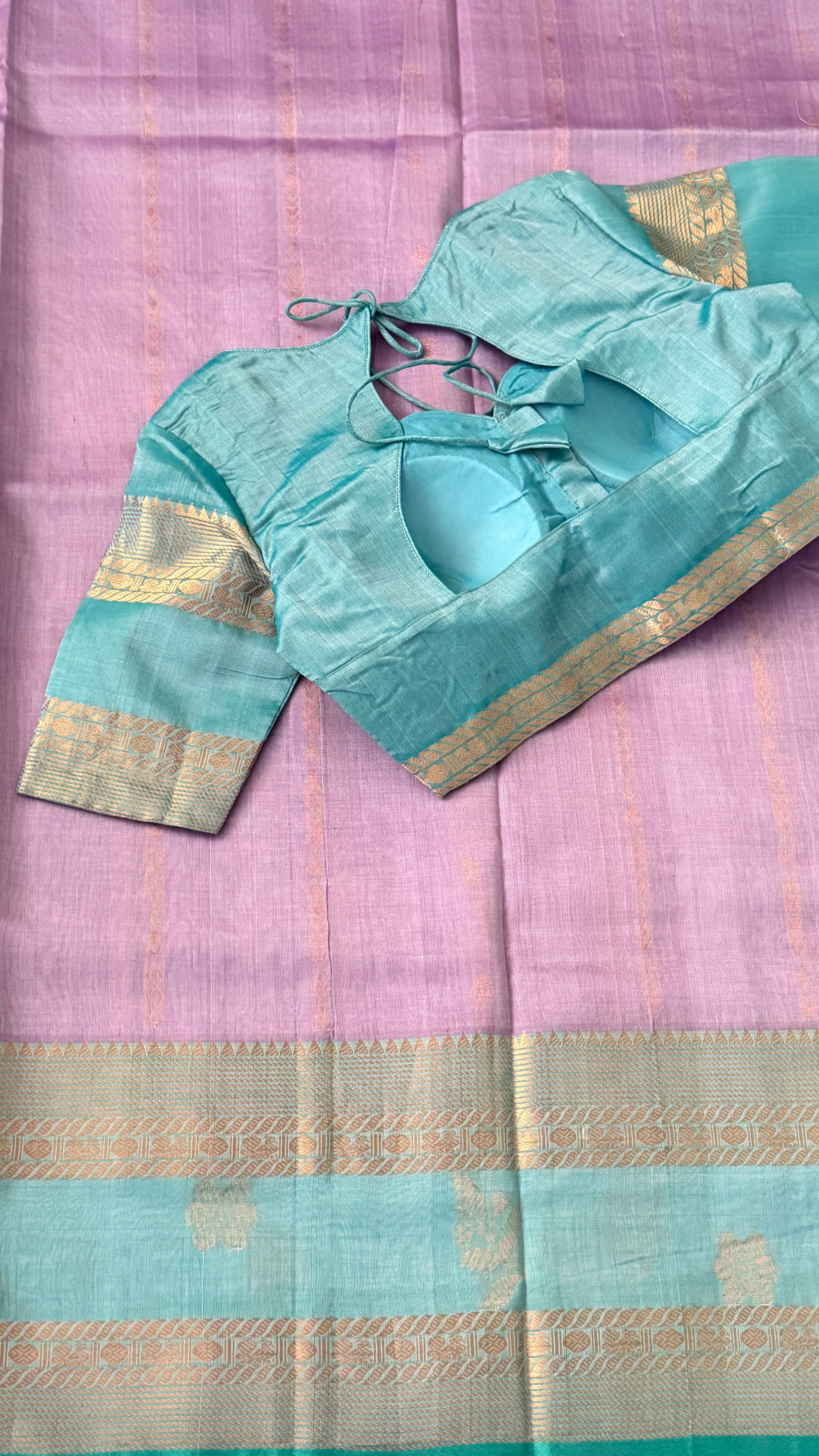Lavender & Blue Mangalagiri Silk Saree