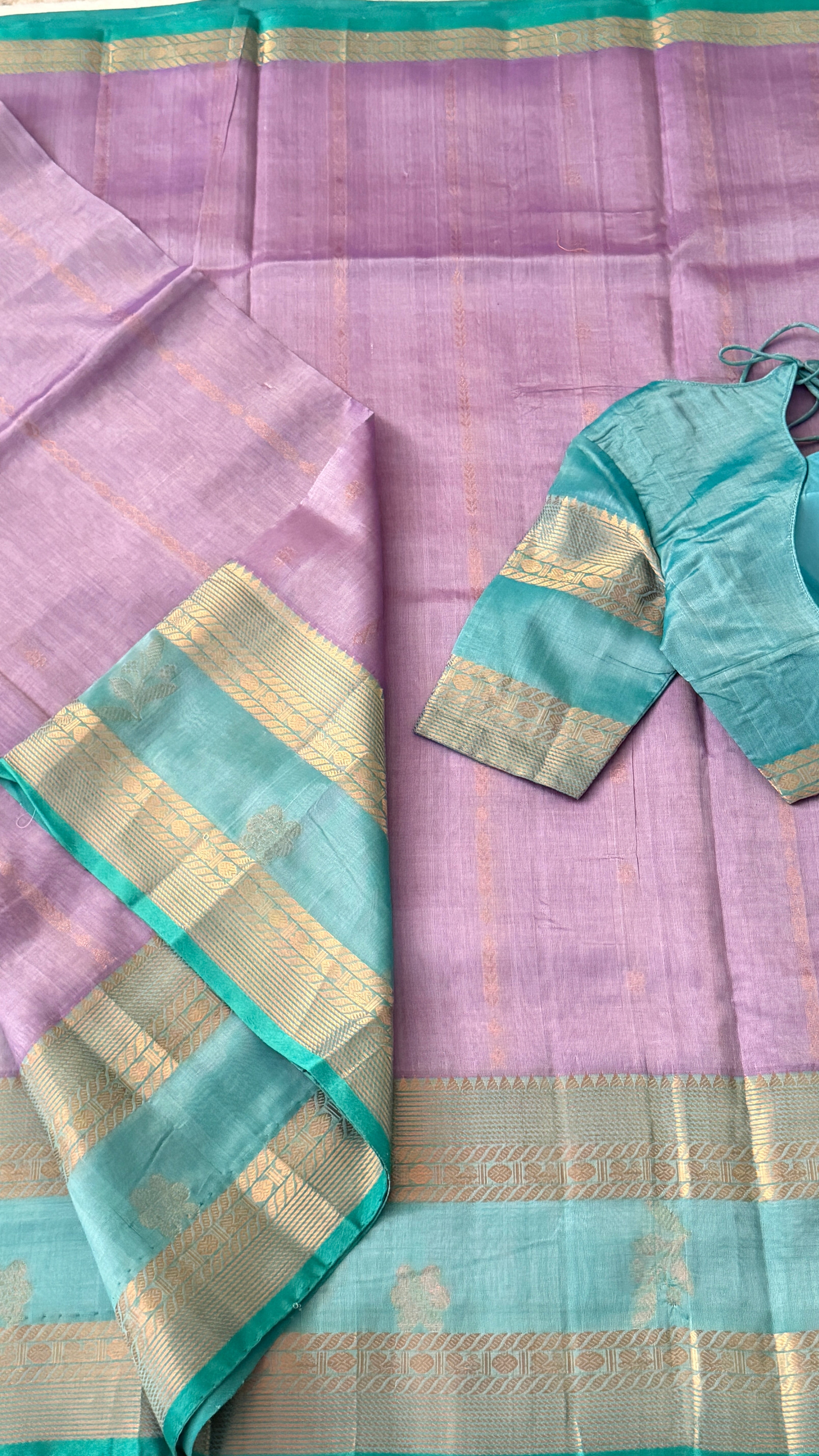 Lavender & Blue Mangalagiri Silk Saree