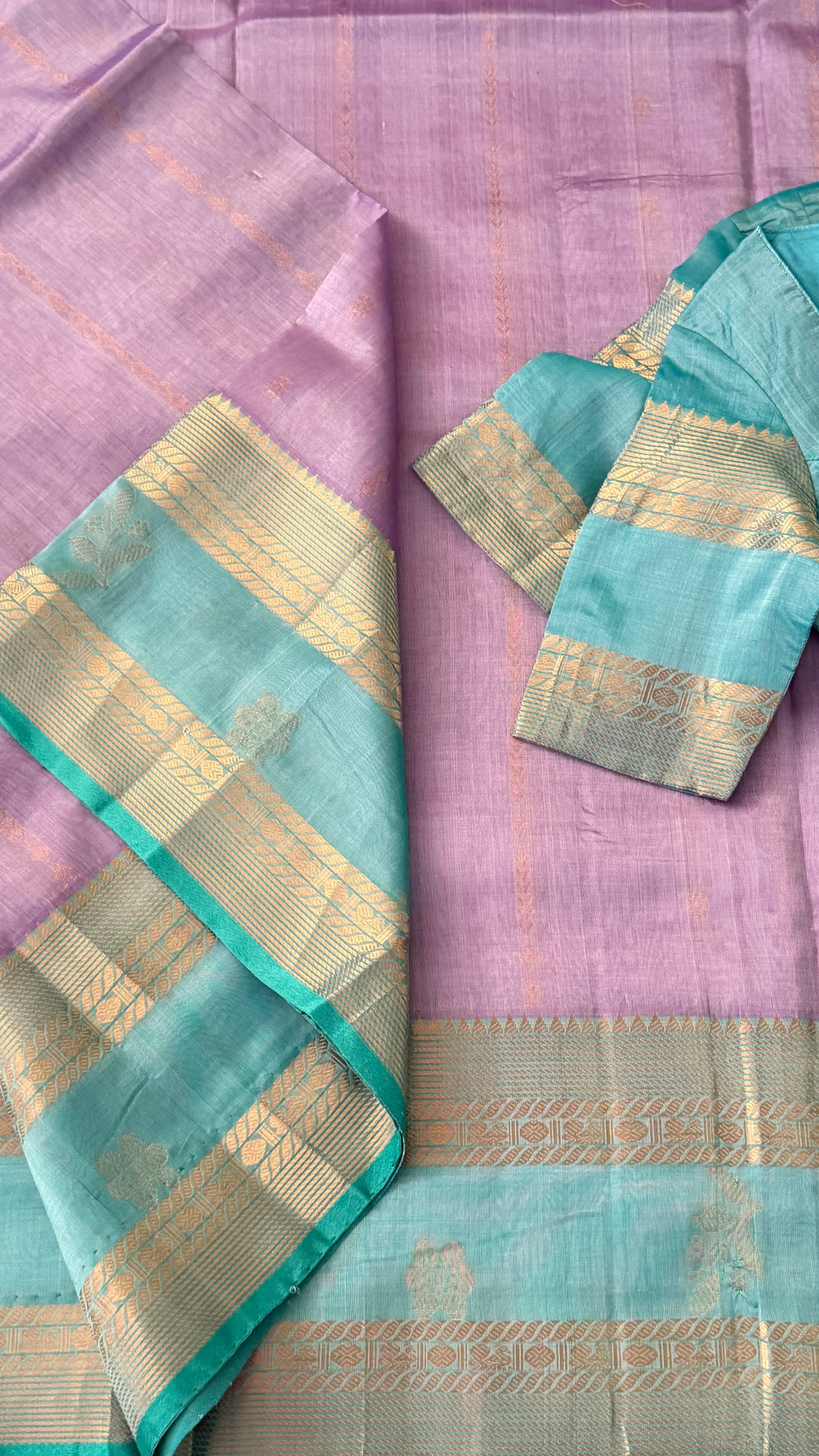 Lavender & Blue Mangalagiri Silk Saree