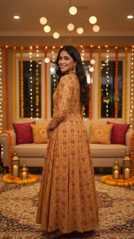 Mustard Heritage Printed Gown