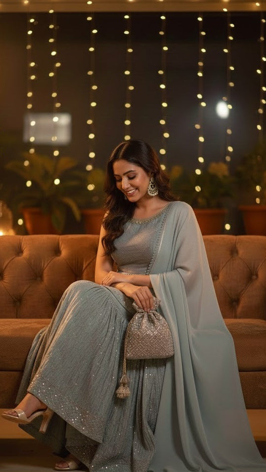 Blue Mirror Sharara Suit