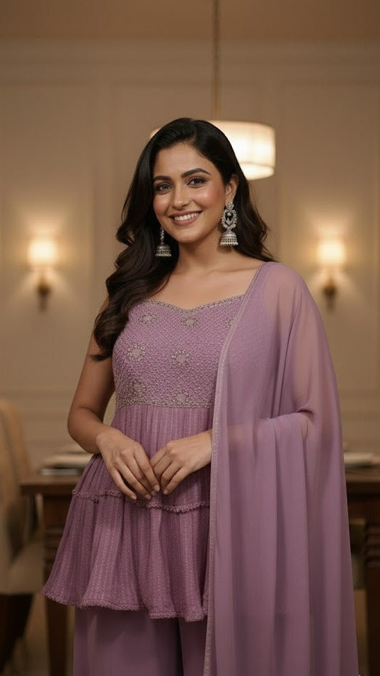 Lavender Mirror Sharara suit
