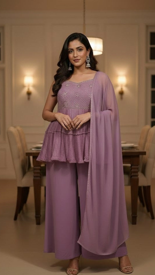 Lavender Mirror Sharara suit