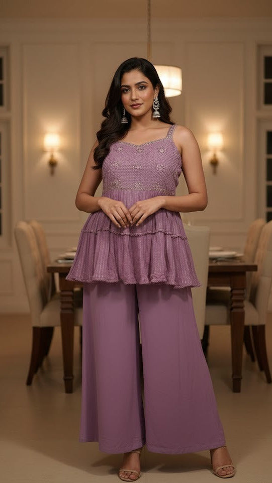 Lavender Mirror Sharara suit