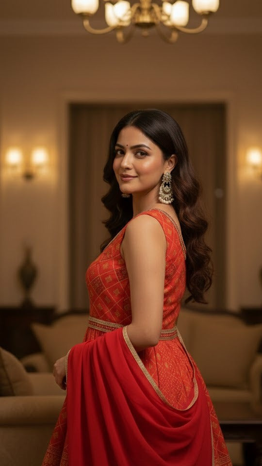 Coral Diamond Weave Sharara