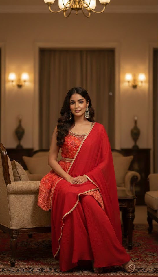 Coral Diamond Weave Sharara