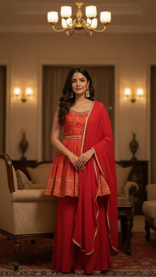 Coral Diamond Weave Sharara