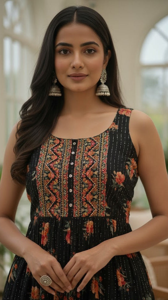 Black Floral Sharara Suit