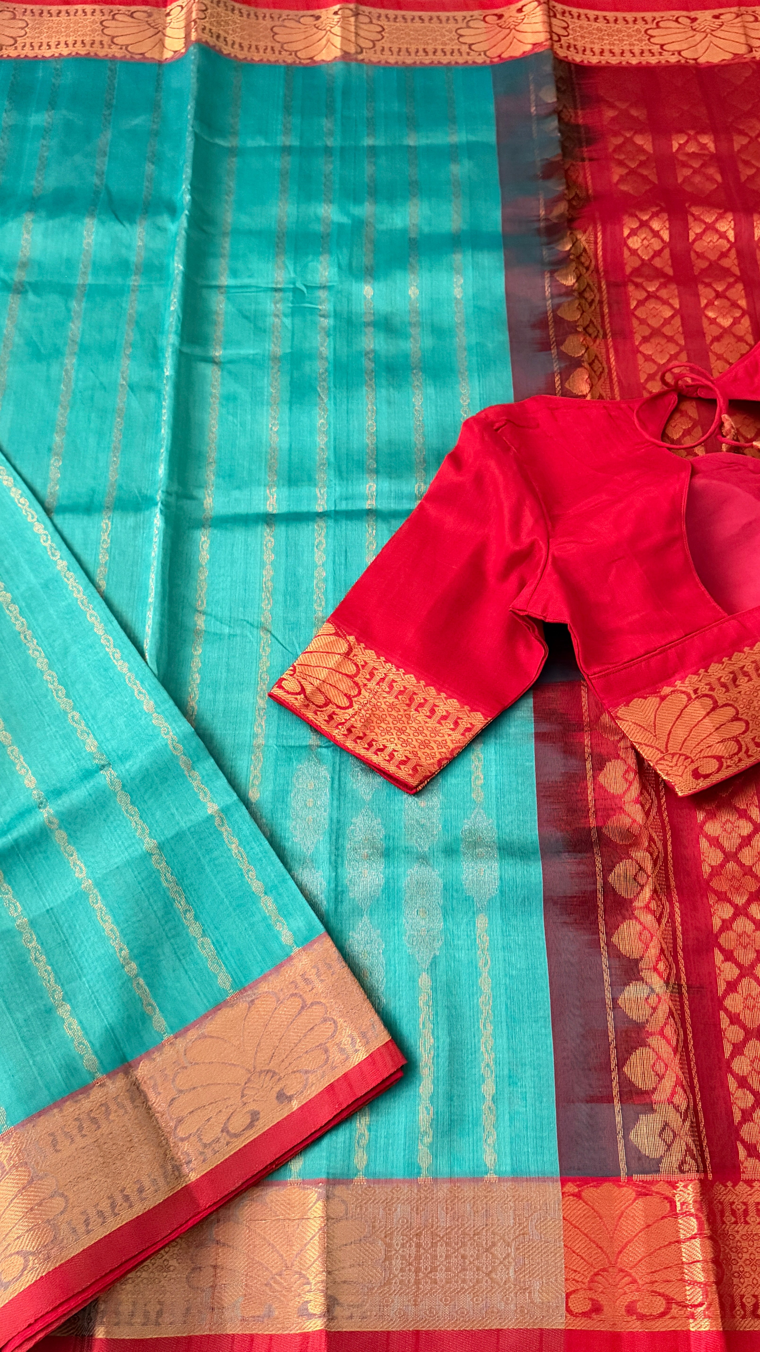 Blue & Red Mangalagiri Silk Saree
